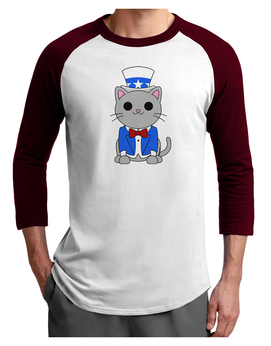 Patriotic Cat Adult Raglan Shirt by TooLoud-TooLoud-White-Black-X-Small-Davson Sales