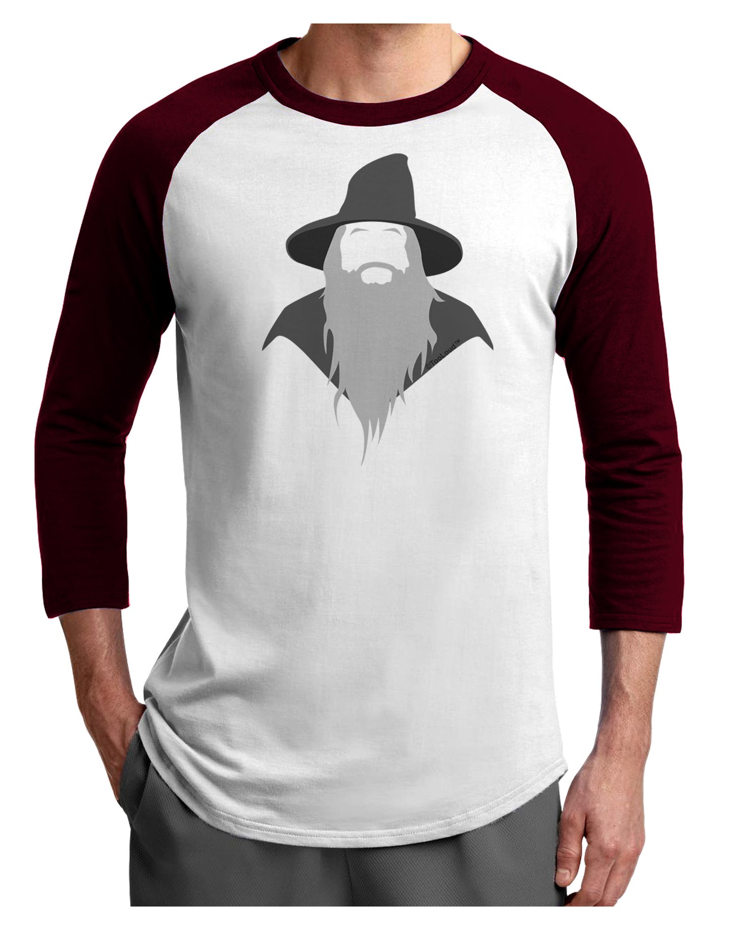 Grey Wizard Adult Raglan Shirt-TooLoud-White-Cardinal-X-Small-Davson Sales