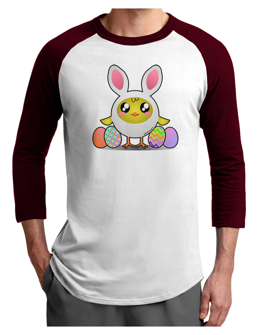 Chick In Bunny Costume Adult Raglan Shirt-TooLoud-White-Black-X-Small-Davson Sales