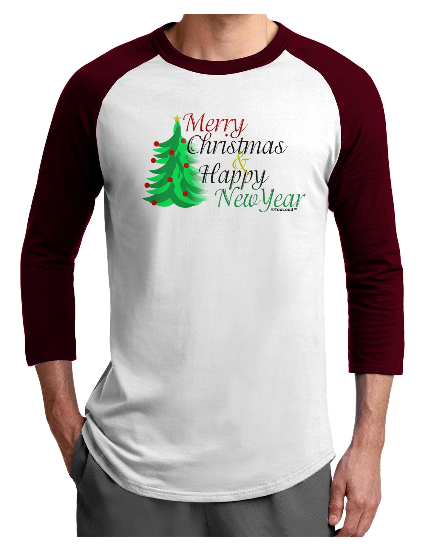 Merry Christmas & Happy New Year Adult Raglan Shirt-Raglan Shirt-TooLoud-White-Cardinal-X-Small-Davson Sales