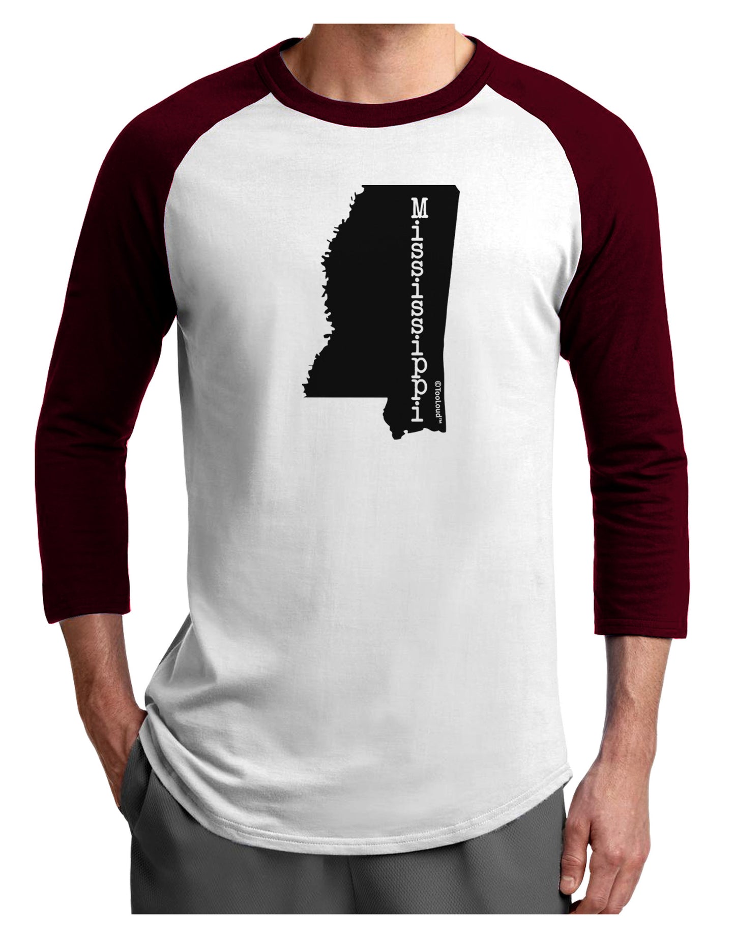 Mississippi - United States Shape Adult Raglan Shirt-Raglan Shirt-TooLoud-White-Cardinal-X-Small-Davson Sales