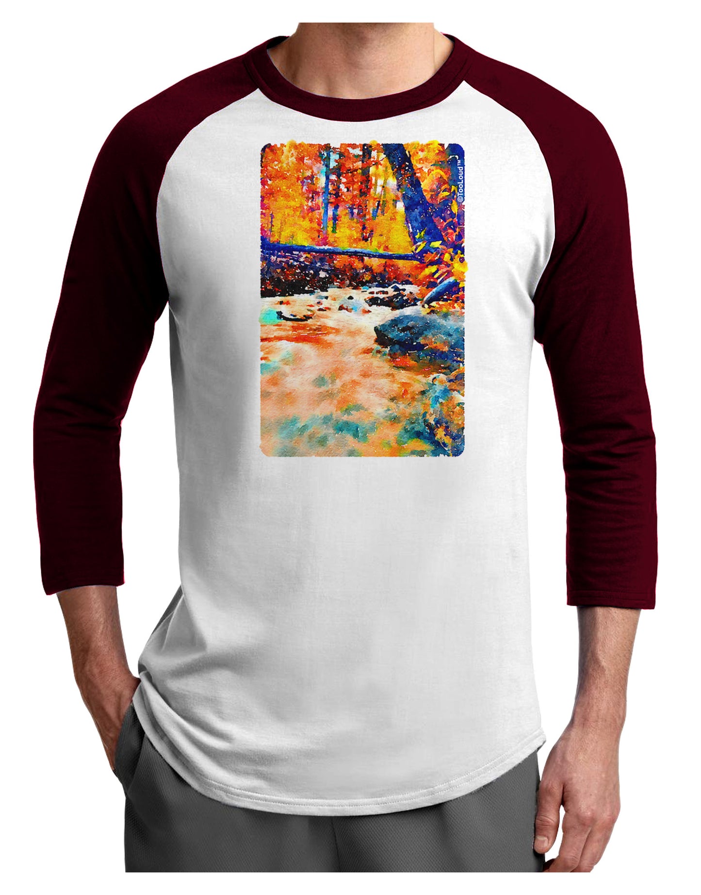 Mt Shavano Colorado Watercolor Adult Raglan Shirt-TooLoud-White-Cardinal-X-Small-Davson Sales