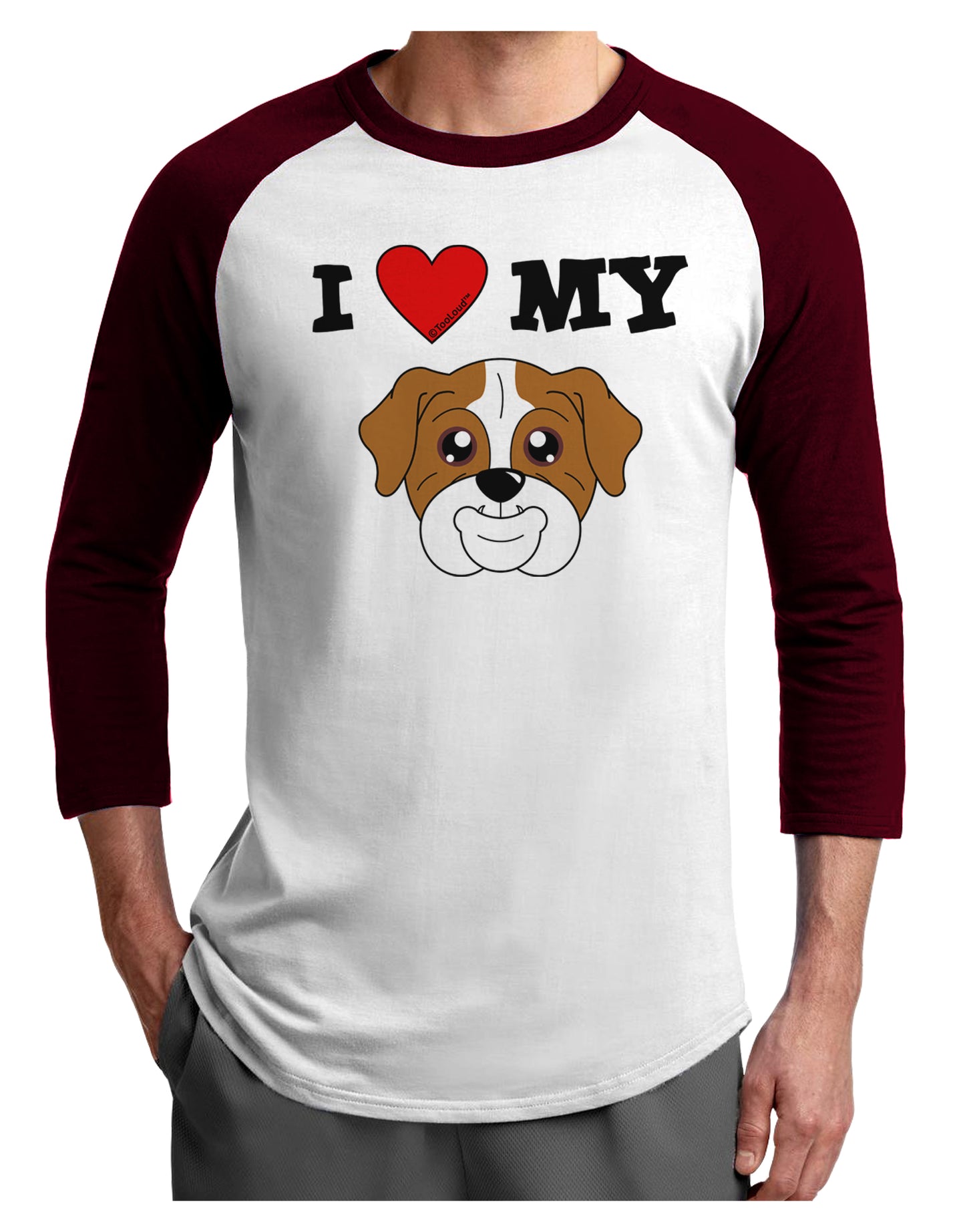 I Heart My - Cute Bulldog - Red Adult Raglan Shirt by TooLoud-TooLoud-White-Cardinal-X-Small-Davson Sales