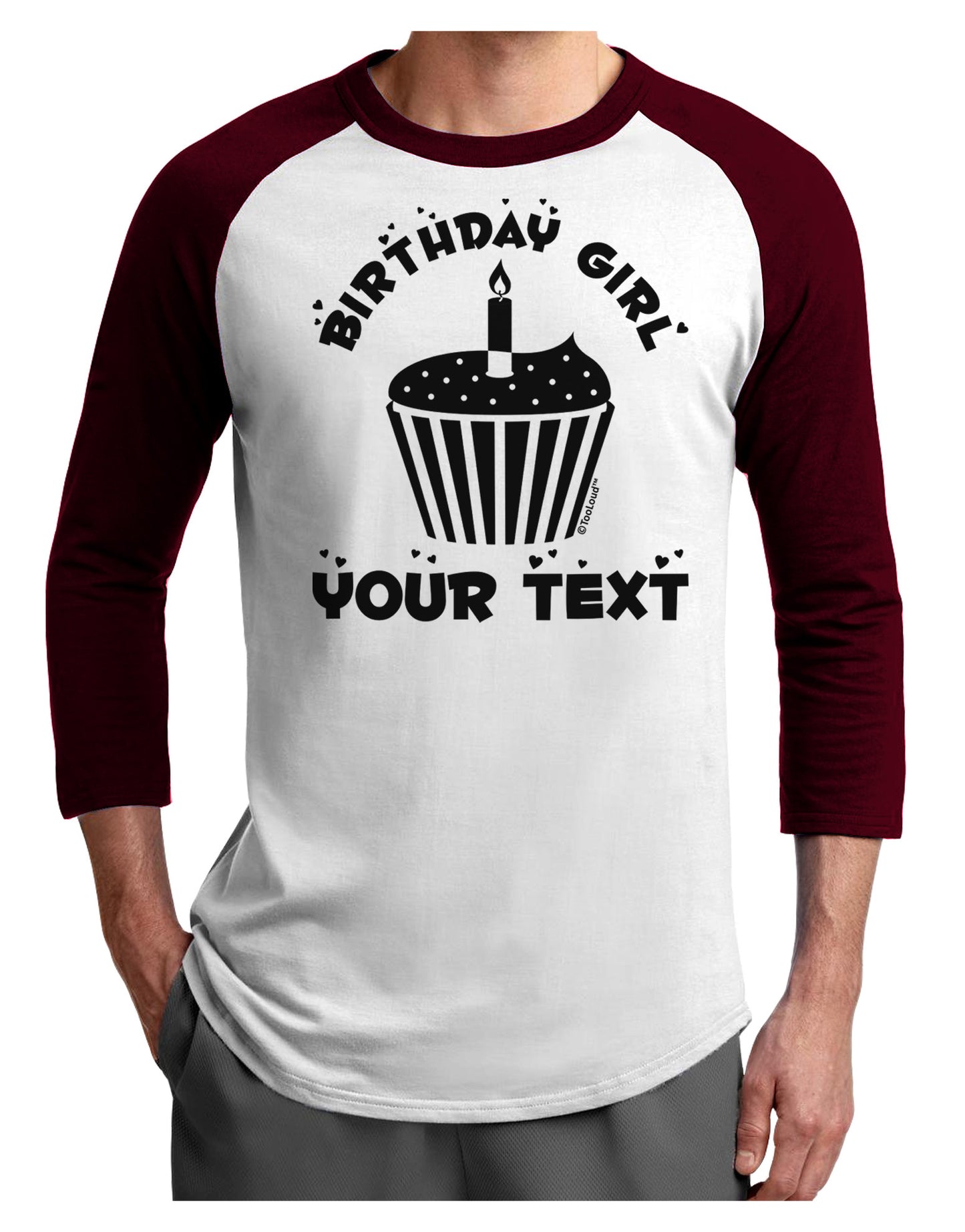 Personalized Birthday Girl Cupcake -Customizable- Name Adult Raglan Shirt-TooLoud-White-Cardinal-X-Small-Davson Sales