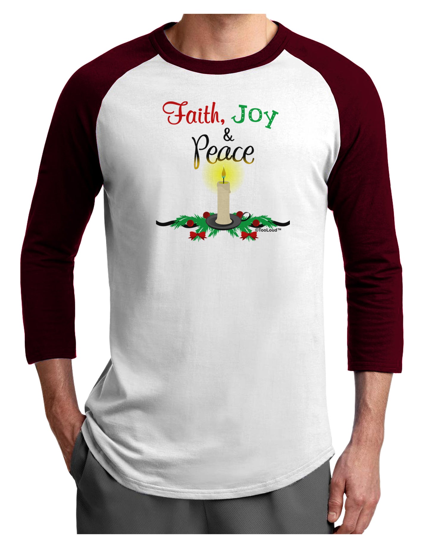 Christmas Candle with Text Adult Raglan Shirt-Raglan Shirt-TooLoud-White-Cardinal-X-Small-Davson Sales
