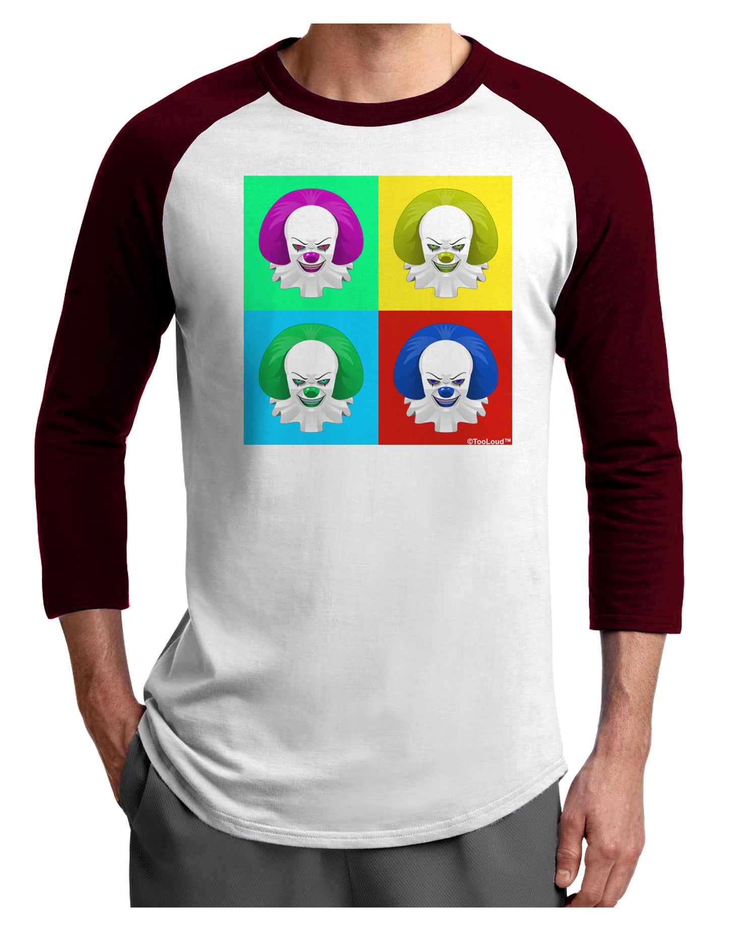 Clown Face Pop Art 2 Adult Raglan Shirt-TooLoud-White-Cardinal-X-Small-Davson Sales