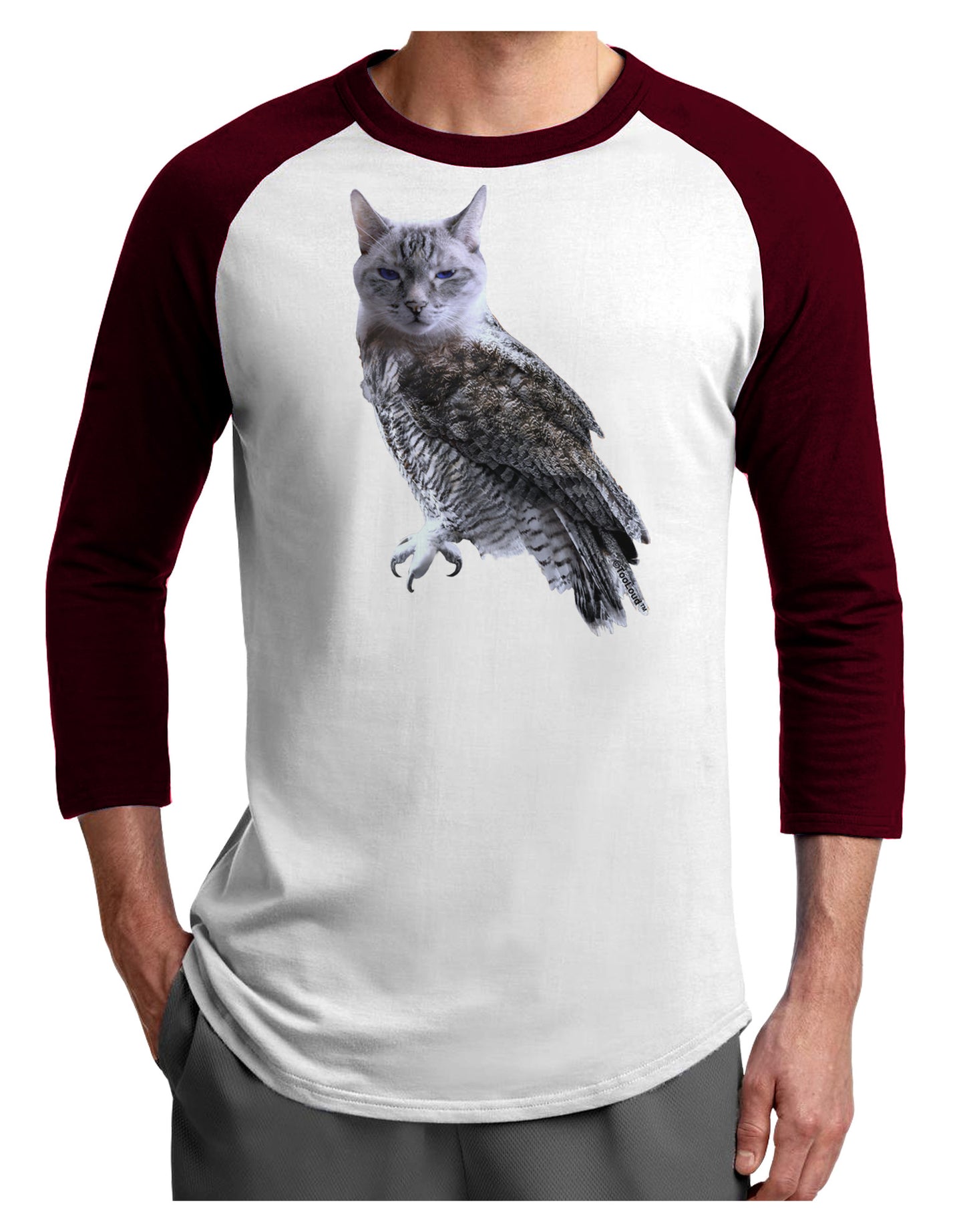 Lucky Cat Owl Adult Raglan Shirt-TooLoud-White-Cardinal-X-Small-Davson Sales