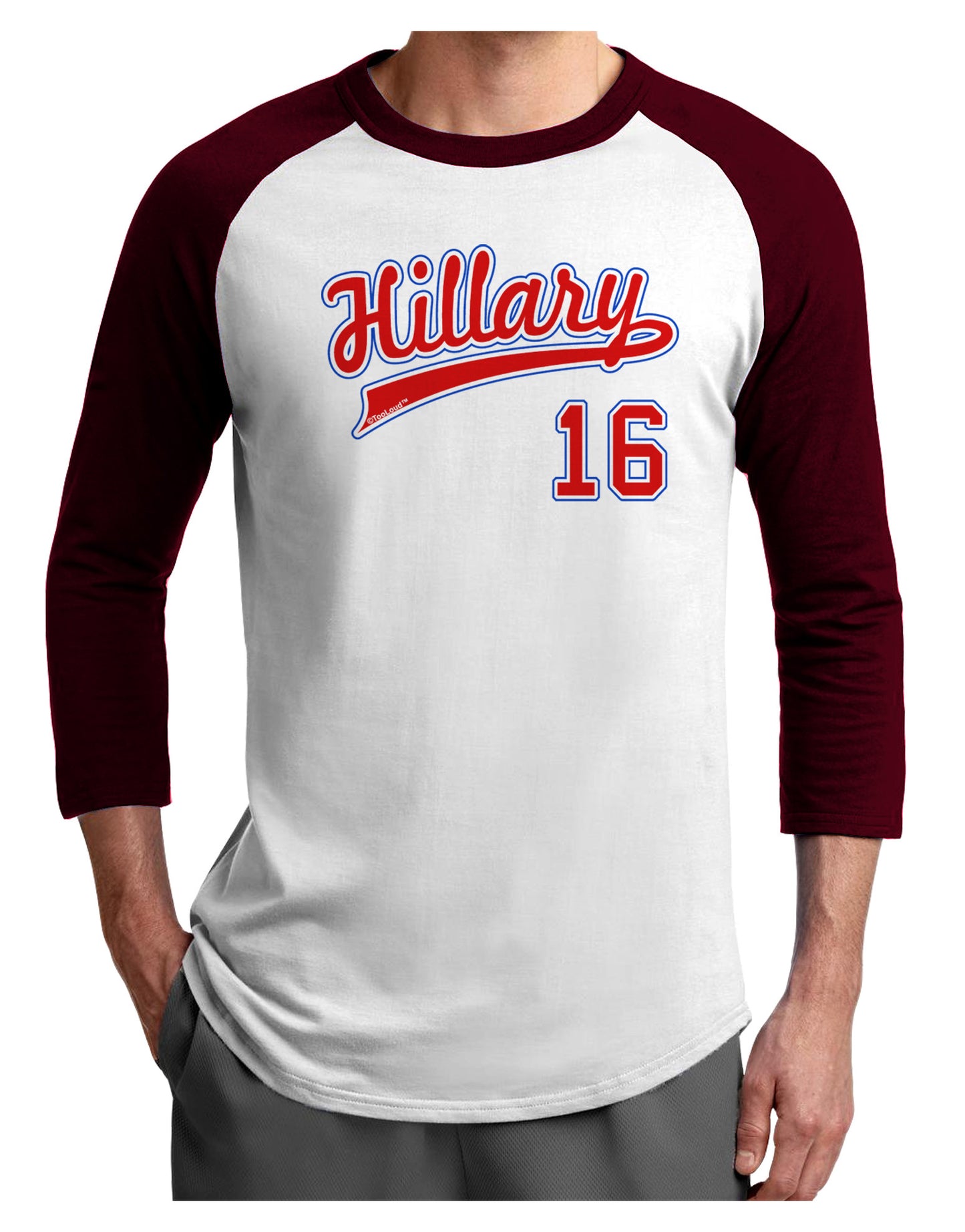 Hillary Jersey 16 Adult Raglan Shirt-TooLoud-White-Cardinal-X-Small-Davson Sales
