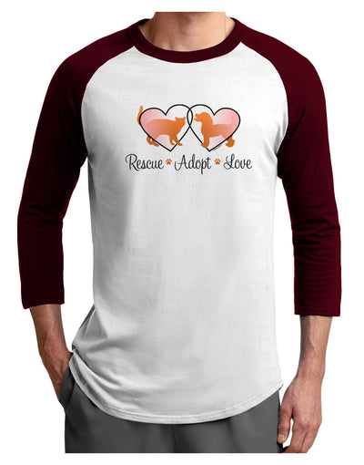 Rescue Adopt Love Adult Raglan Shirt-TooLoud-White-Cardinal-X-Small-Davson Sales