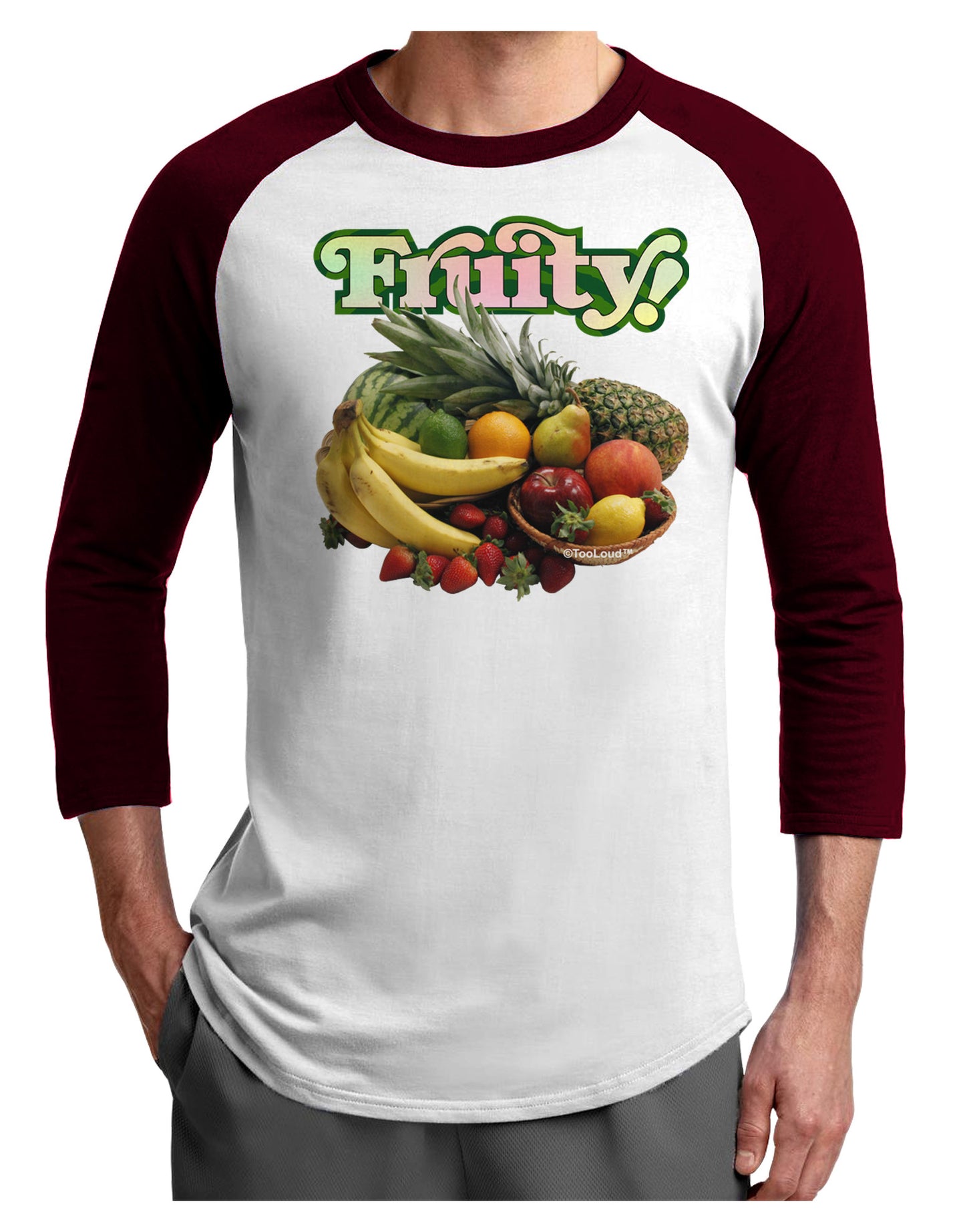 Fruity Fruit Basket Adult Raglan Shirt-Raglan Shirt-TooLoud-White-Cardinal-X-Small-Davson Sales