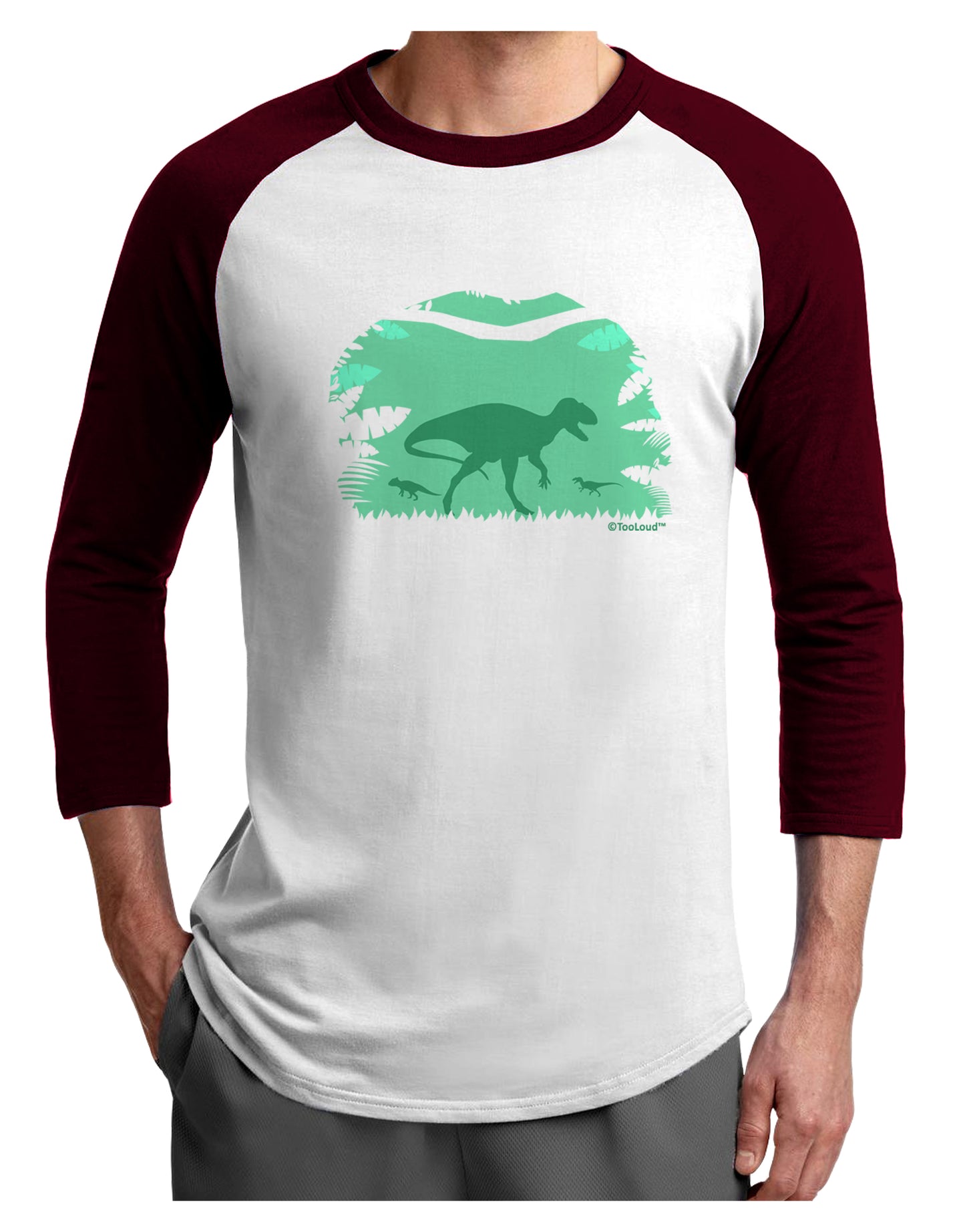 Dinosaur Silhouettes - Jungle Adult Raglan Shirt by TooLoud-TooLoud-White-Cardinal-X-Small-Davson Sales