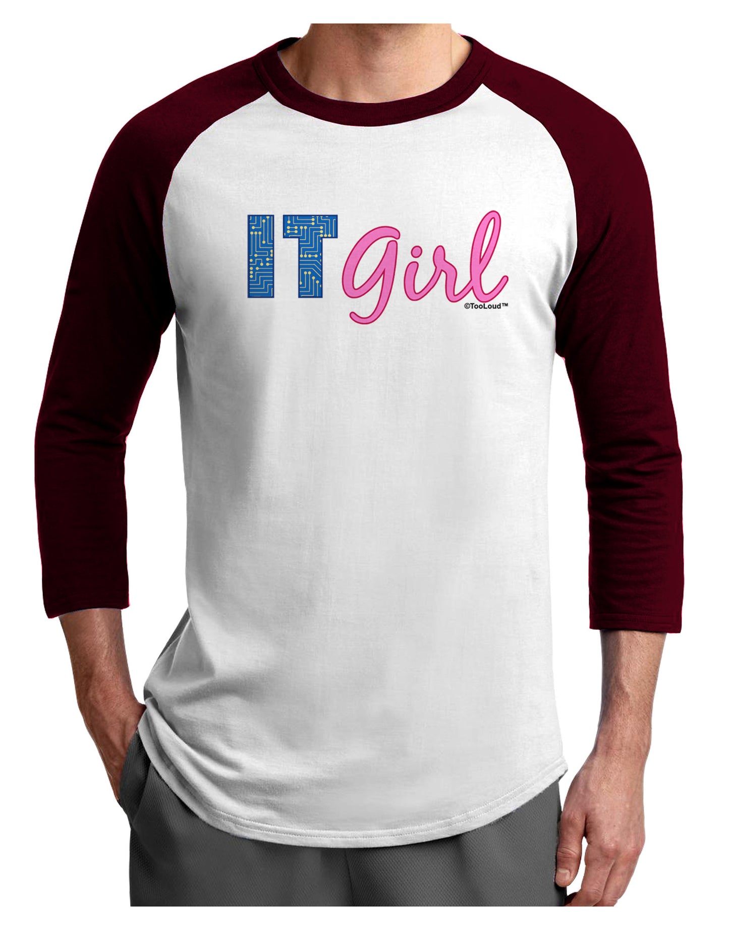 IT Girl Adult Raglan Shirt-TooLoud-White-Cardinal-X-Small-Davson Sales