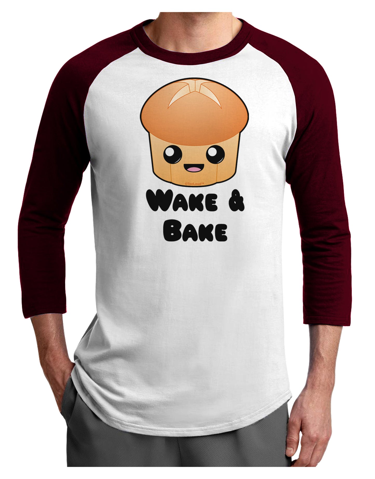 Wake and Bake Cute Roll Adult Raglan Shirt-TooLoud-White-Cardinal-X-Small-Davson Sales