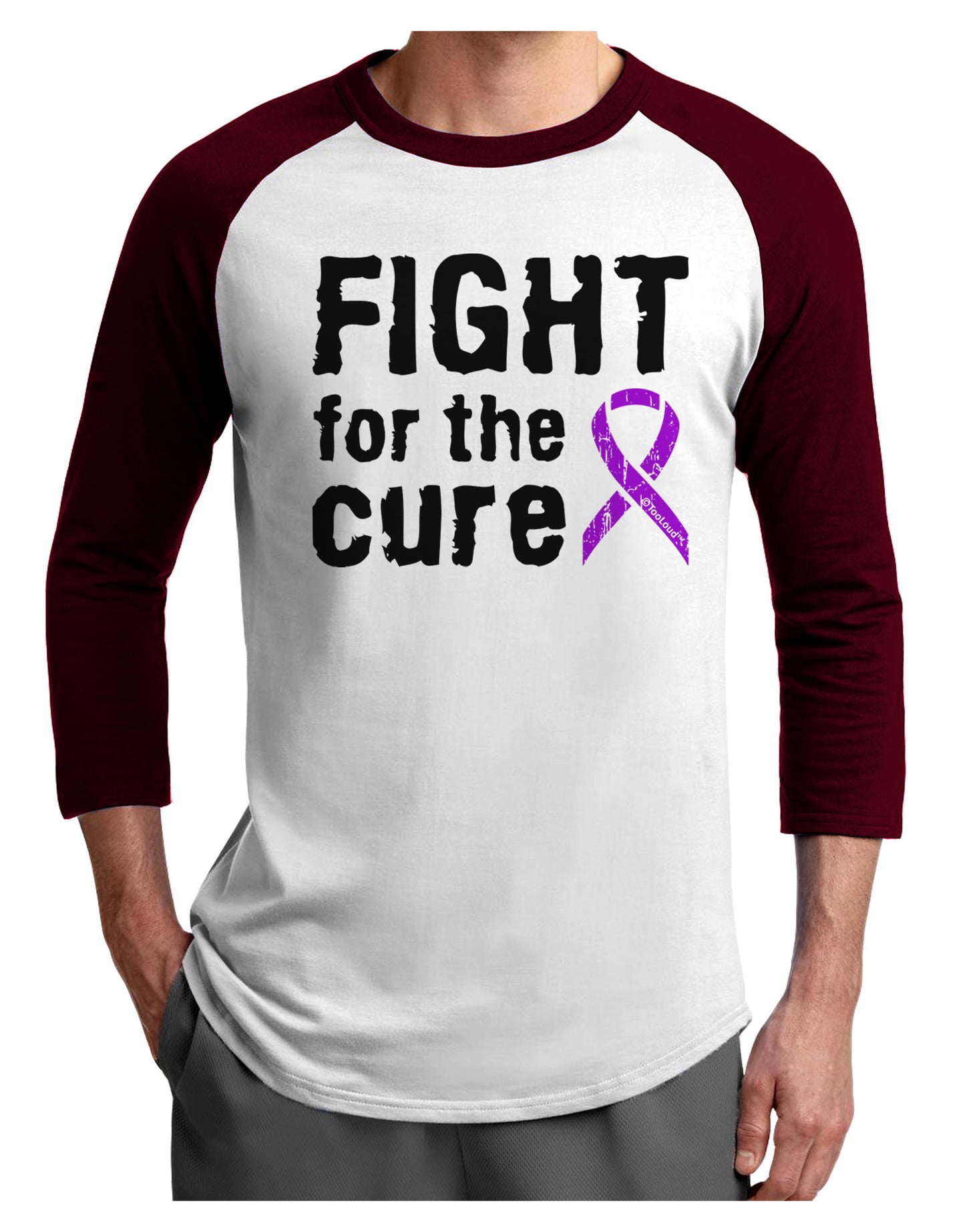 Fight for the Cure - Purple Ribbon Crohn’s Disease Adult Raglan Shirt-TooLoud-White-Cardinal-X-Small-Davson Sales