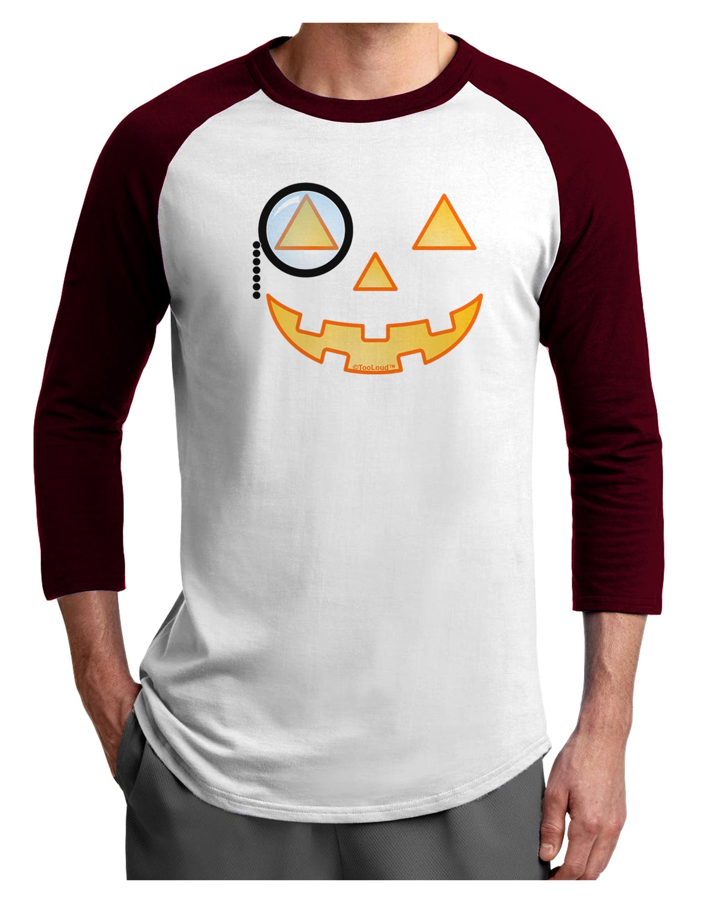 Monocle Jack-o-Lantern Color Adult Raglan Shirt-TooLoud-White-Cardinal-X-Small-Davson Sales