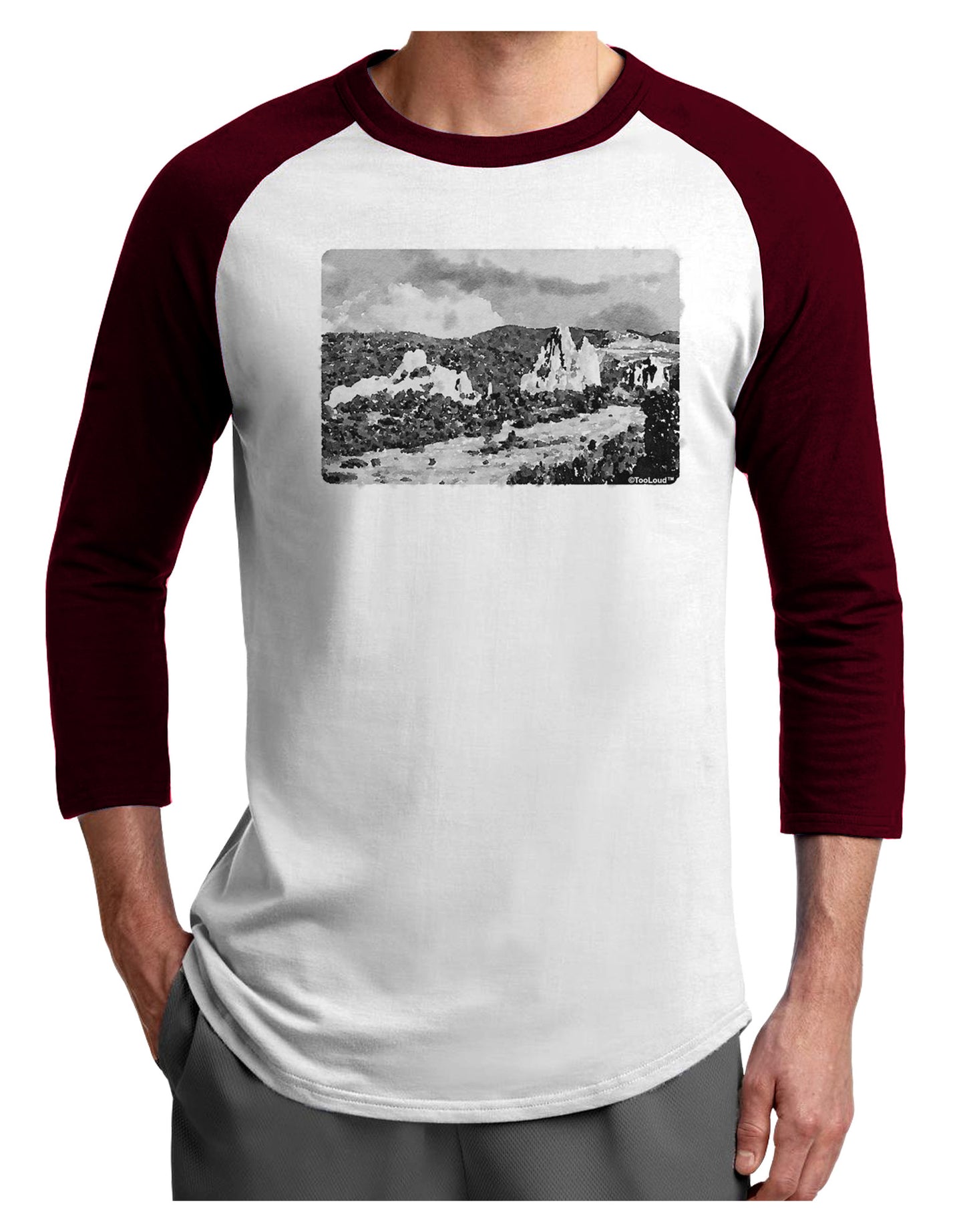 CO Mountain Forest Watercolor Adult Raglan Shirt-Raglan Shirt-TooLoud-White-Cardinal-X-Small-Davson Sales