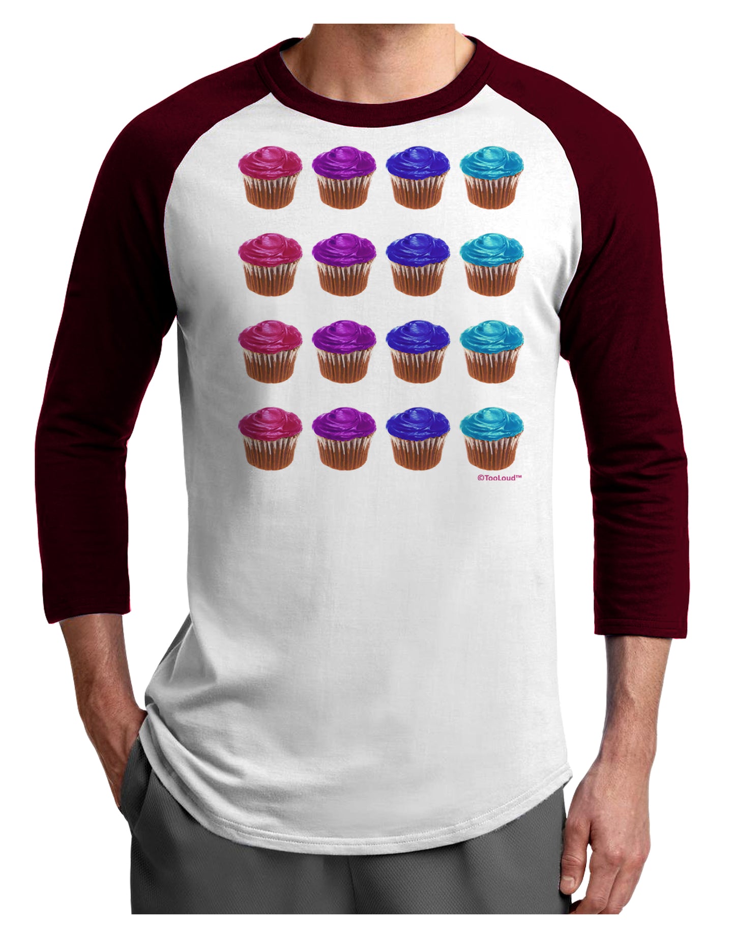 Colorful Cupcake Pattern Adult Raglan Shirt by TooLoud-TooLoud-White-Cardinal-X-Small-Davson Sales