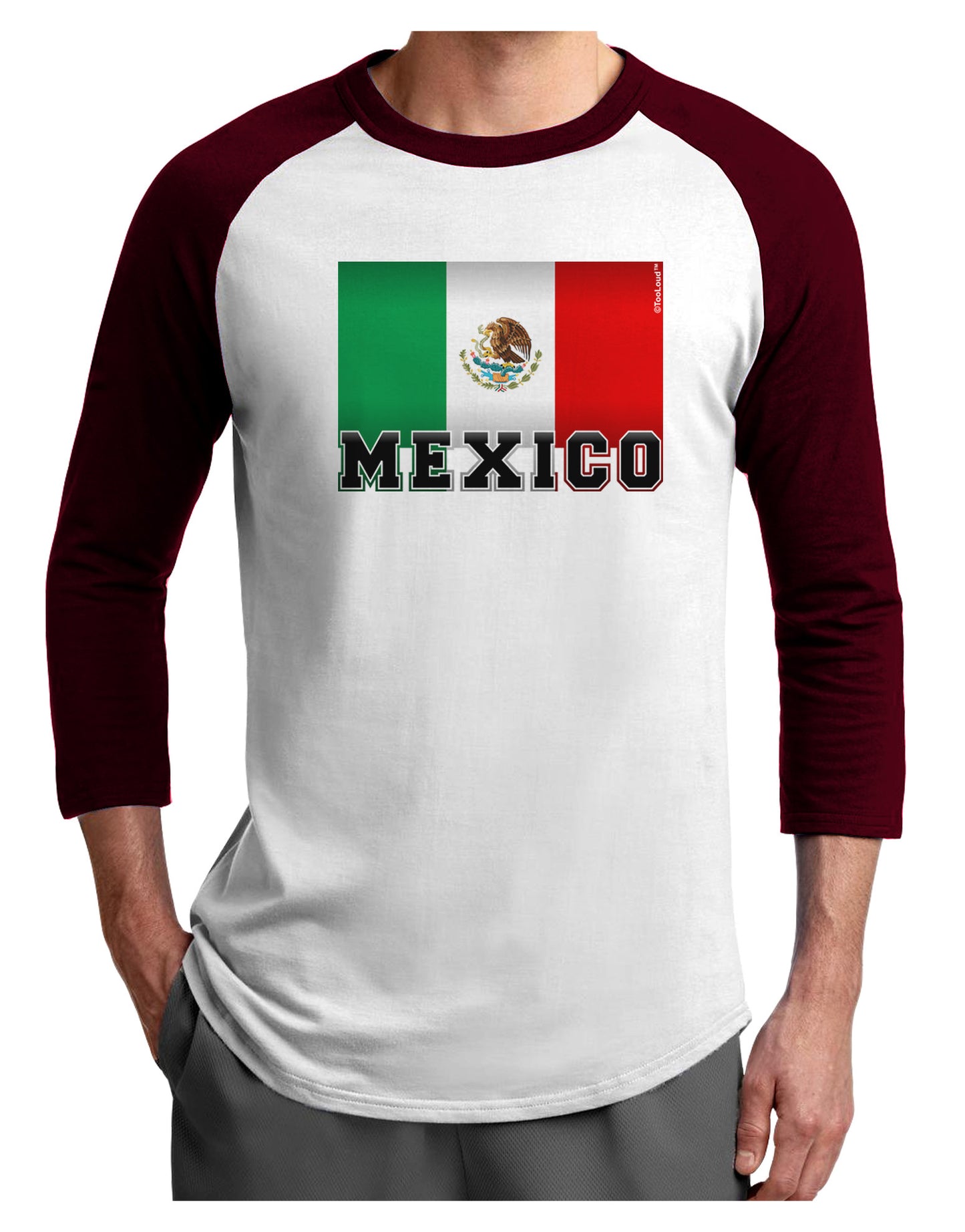 Mexico Flag Adult Raglan Shirt-Raglan Shirt-TooLoud-White-Cardinal-X-Small-Davson Sales