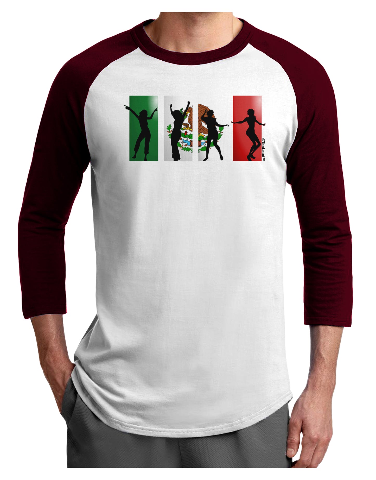 Mexican Flag - Dancing Silhouettes Adult Raglan Shirt by TooLoud-TooLoud-White-Cardinal-X-Small-Davson Sales