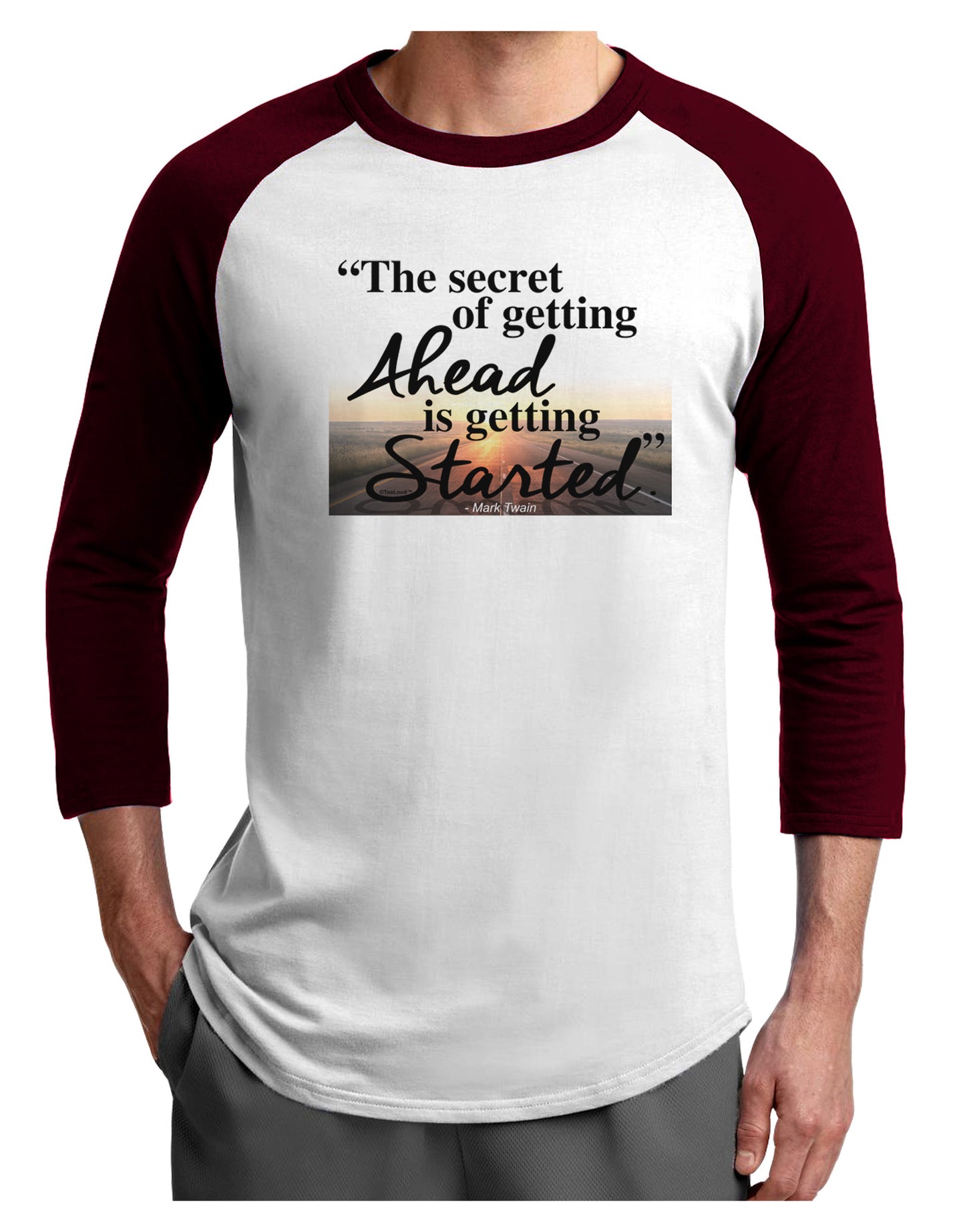 Getting Ahead Mark Twain Adult Raglan Shirt-Raglan Shirt-TooLoud-White-Cardinal-X-Small-Davson Sales