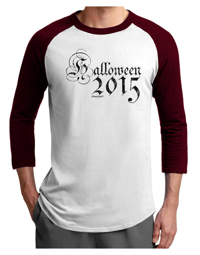 Halloween Current Year Script Distressed Adult Raglan Shirt-TooLoud-White-Cardinal-X-Small-Davson Sales