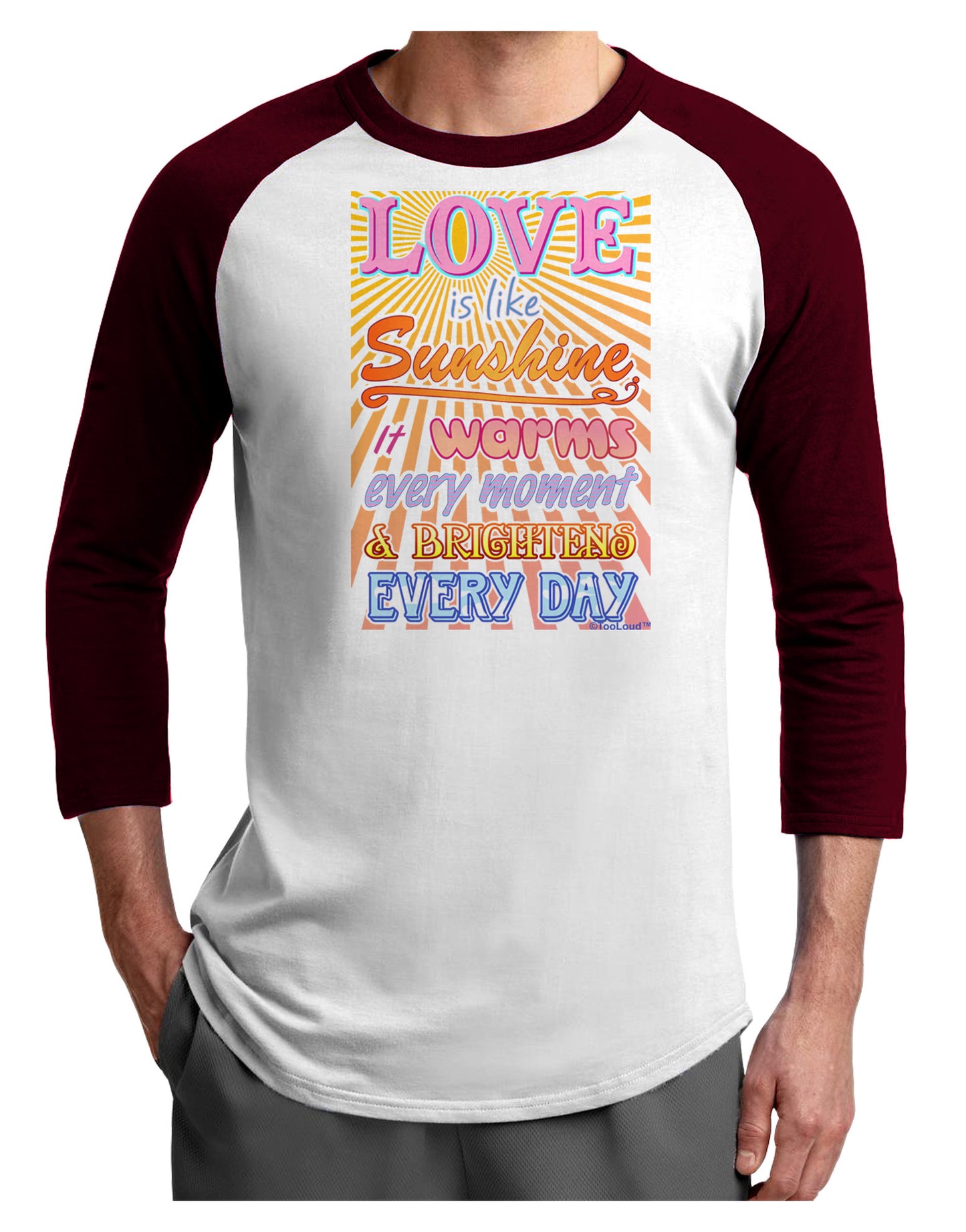 Love is like Sunshine - Sunburst Adult Raglan Shirt-Raglan Shirt-TooLoud-White-Cardinal-X-Small-Davson Sales