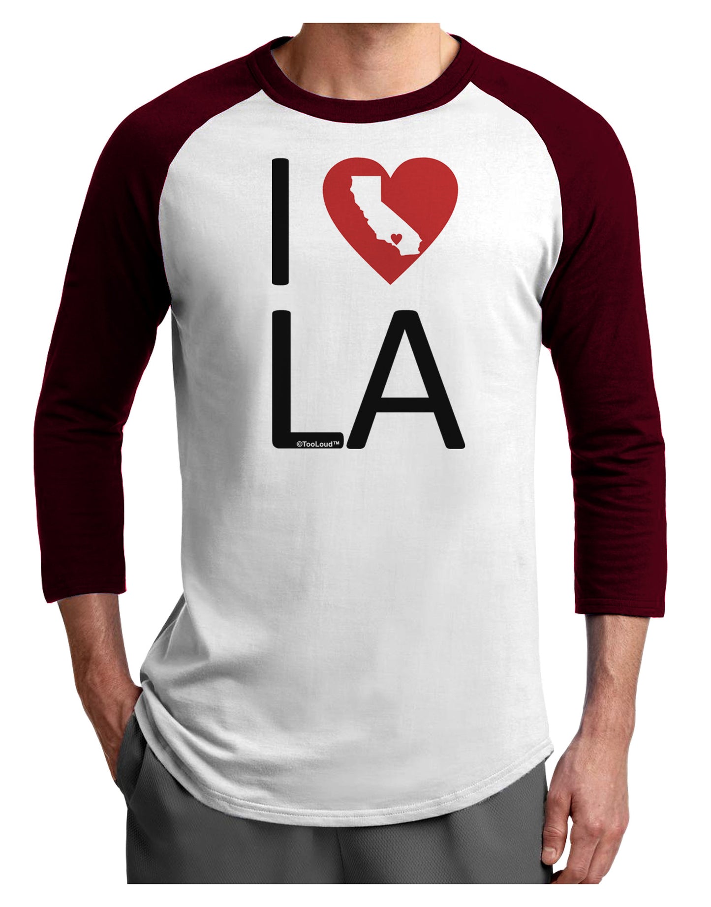 I Heart Los Angeles Adult Raglan Shirt-Raglan Shirt-TooLoud-White-Cardinal-X-Small-Davson Sales