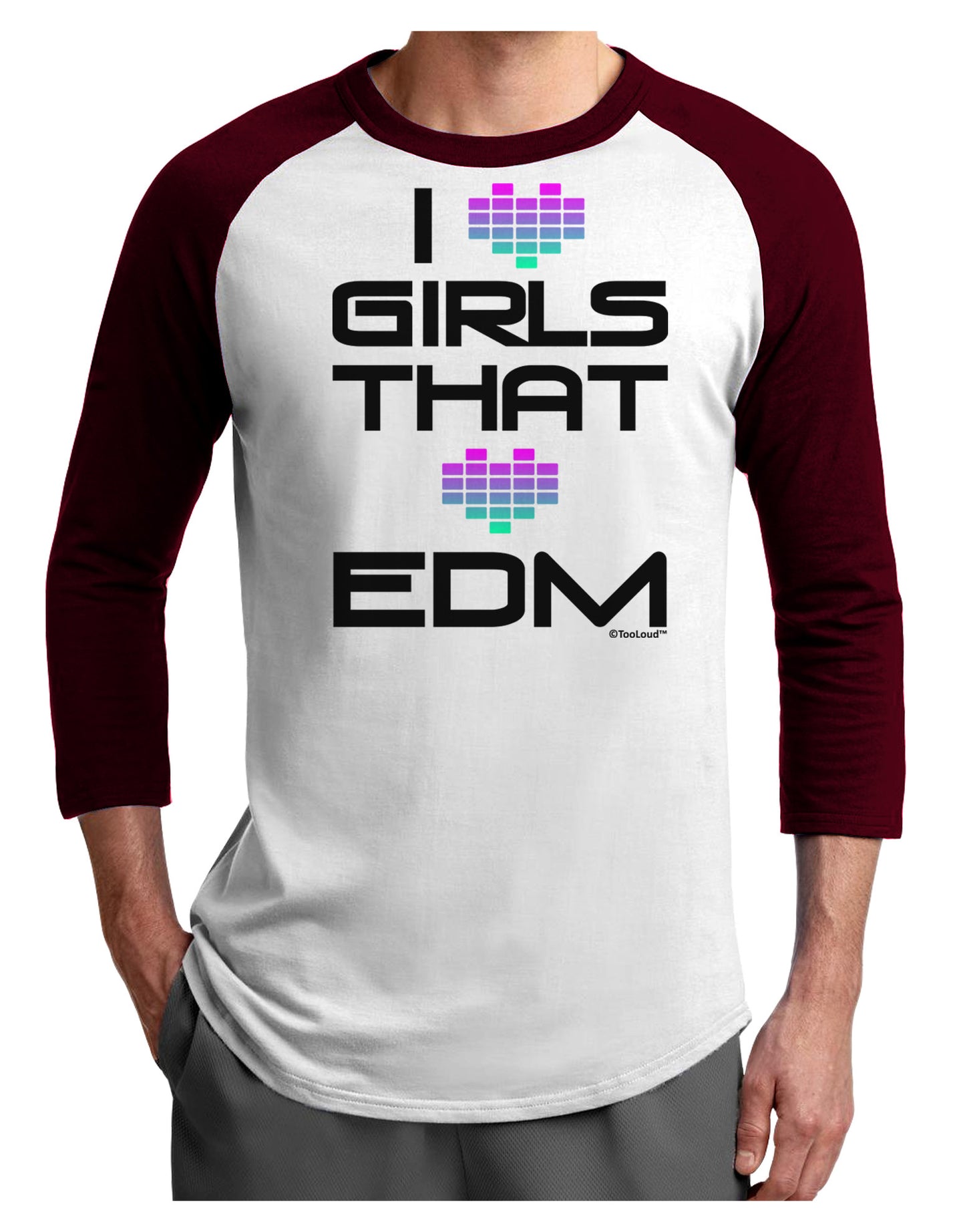 I Heart Girls That Heart EDM Adult Raglan Shirt-TooLoud-White-Cardinal-X-Small-Davson Sales