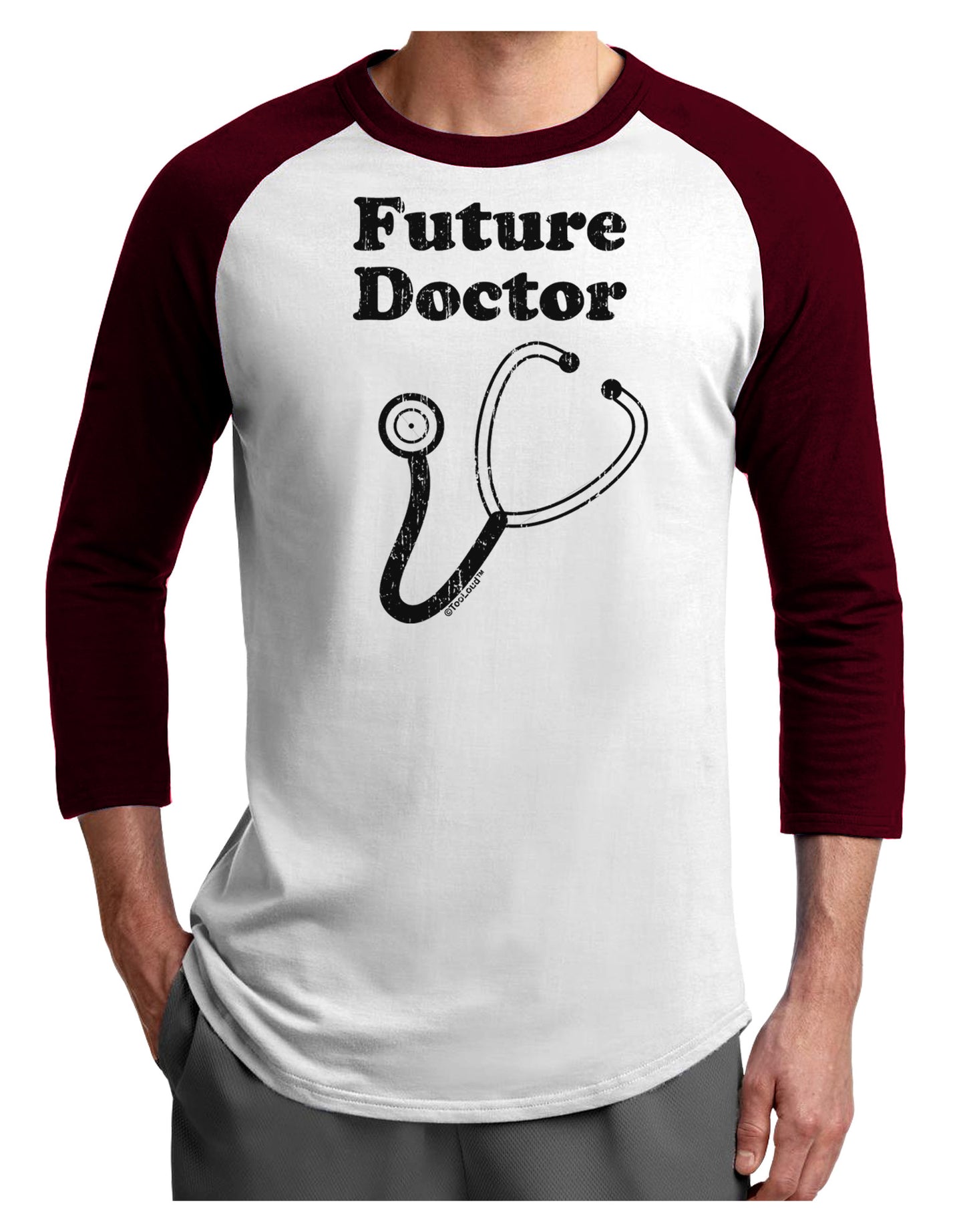 Future Doctor Distressed Adult Raglan Shirt-TooLoud-White-Cardinal-X-Small-Davson Sales
