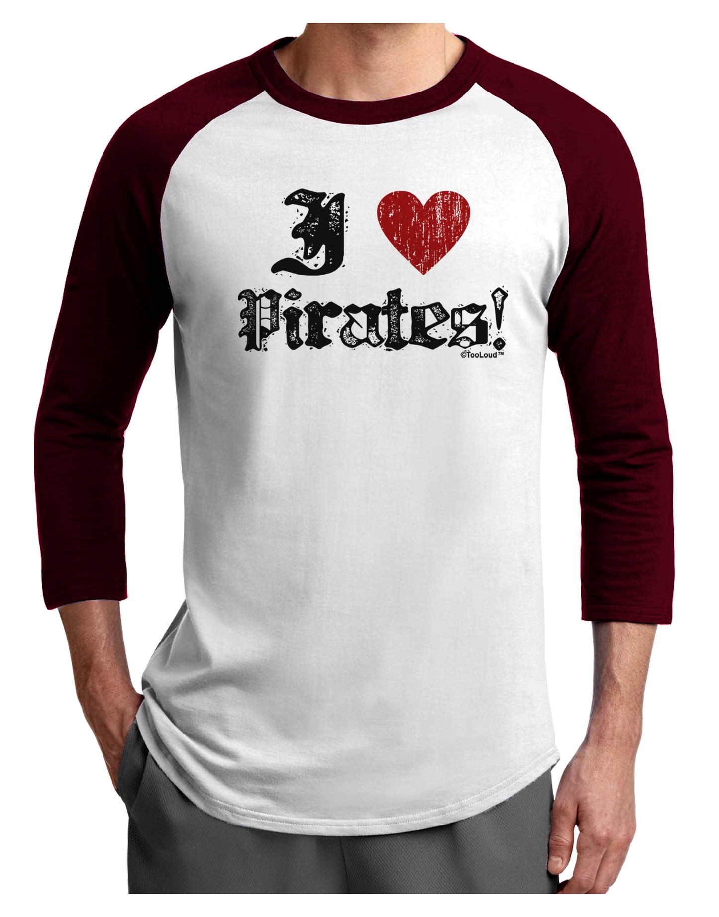 I Heart Pirates Adult Raglan Shirt-Raglan Shirt-TooLoud-White-Cardinal-X-Small-Davson Sales