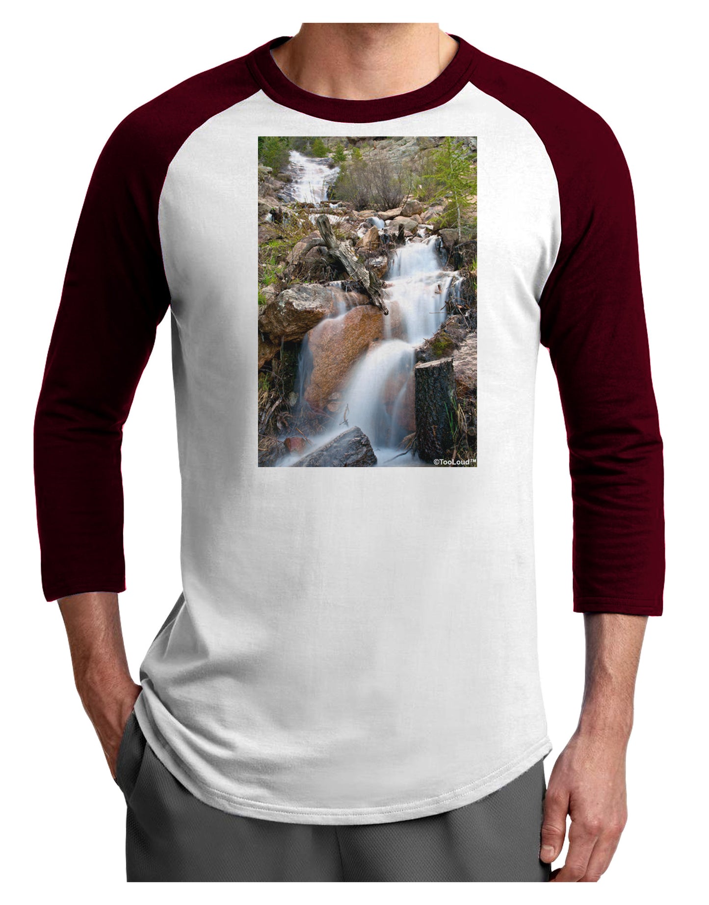 Colorado Waterfall Scene Adult Raglan Shirt-TooLoud-White-Cardinal-X-Small-Davson Sales