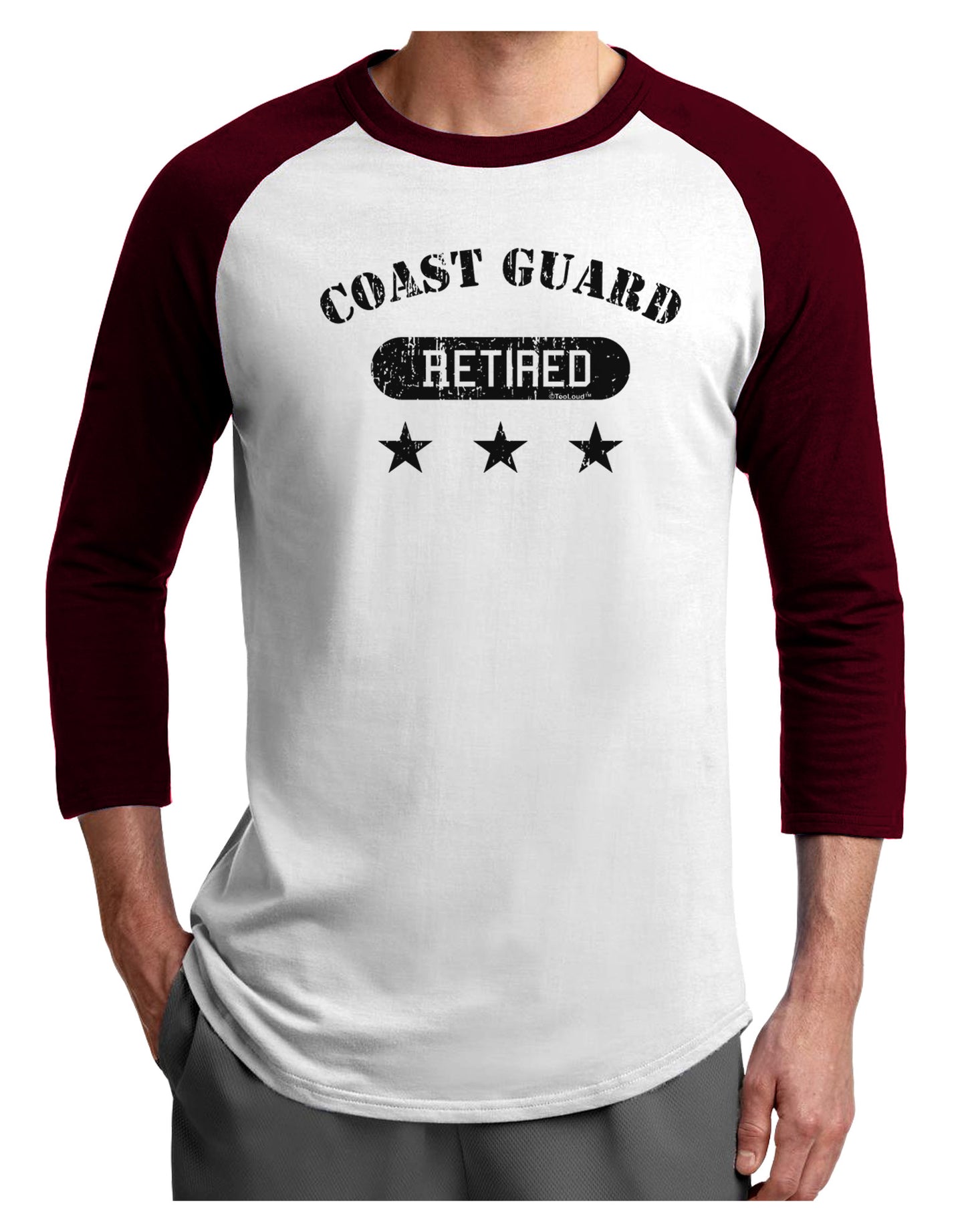 Retired Coast Guard Adult Raglan Shirt-TooLoud-White-Cardinal-X-Small-Davson Sales