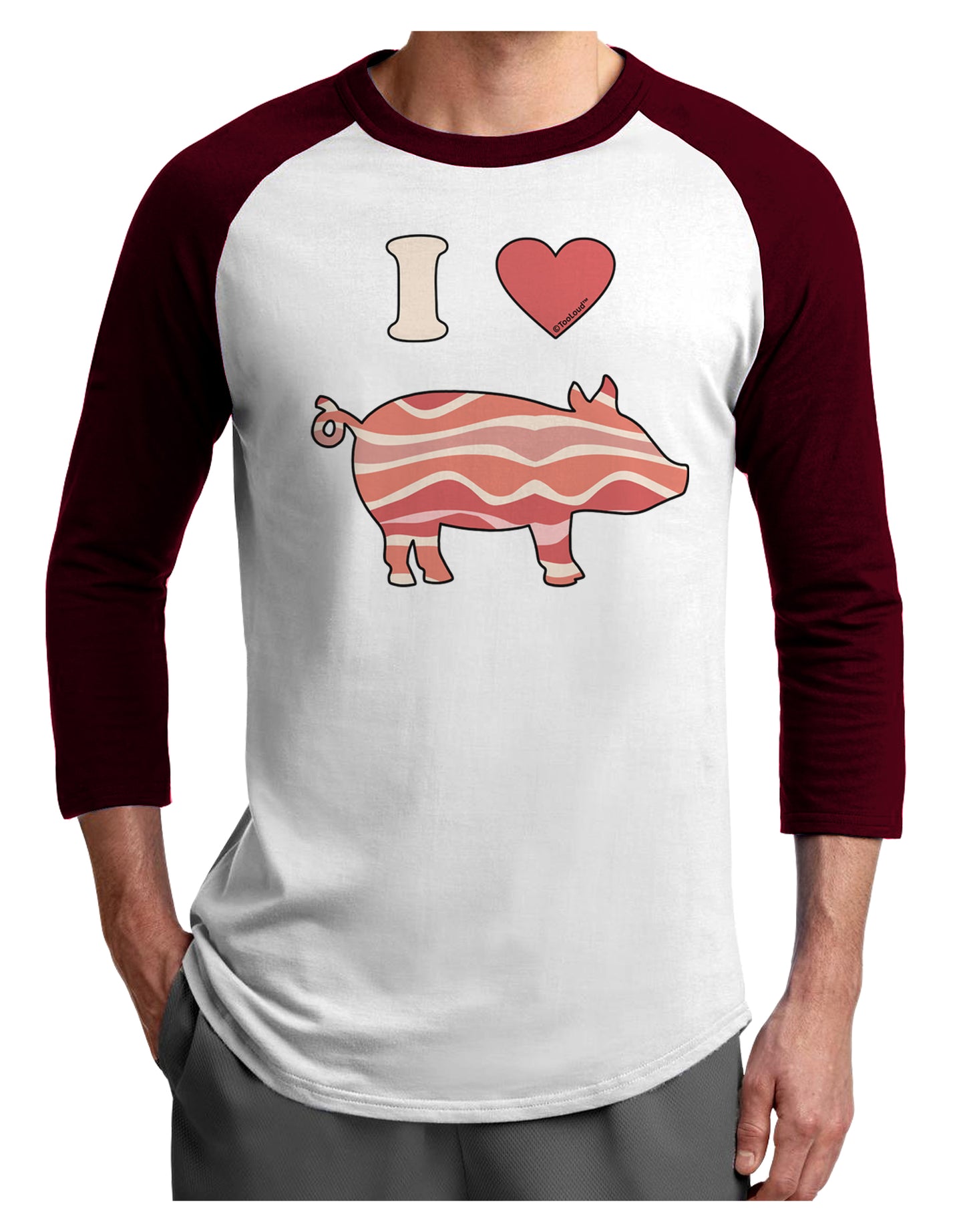 I Heart My Bacon Pig Silhouette Adult Raglan Shirt by TooLoud-TooLoud-White-Cardinal-X-Small-Davson Sales