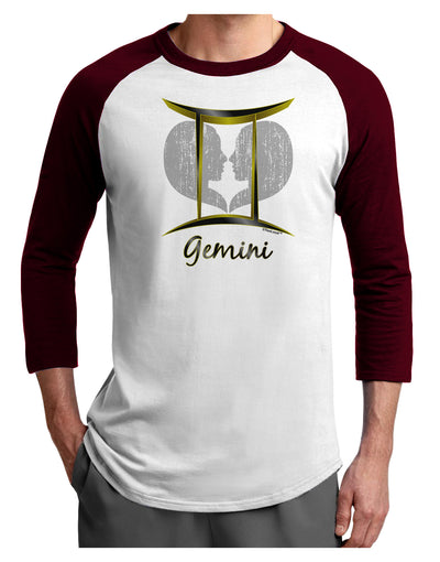 Gemini Symbol Adult Raglan Shirt-TooLoud-White-Cardinal-X-Small-Davson Sales