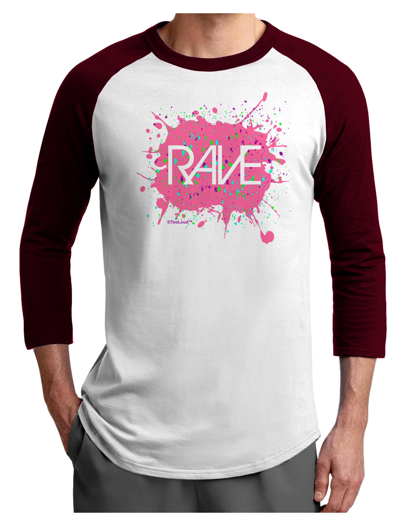 Rave Splatter Pink Adult Raglan Shirt-Raglan Shirt-TooLoud-White-Cardinal-X-Small-Davson Sales
