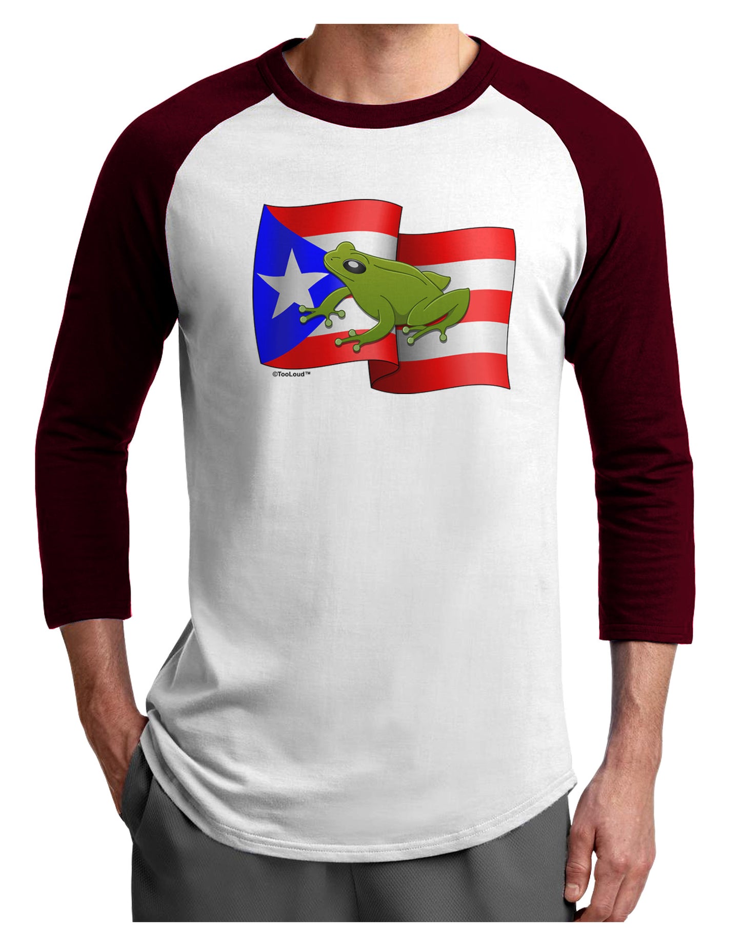 Puerto Rico Coqui Adult Raglan Shirt-Raglan Shirt-TooLoud-White-Cardinal-X-Small-Davson Sales