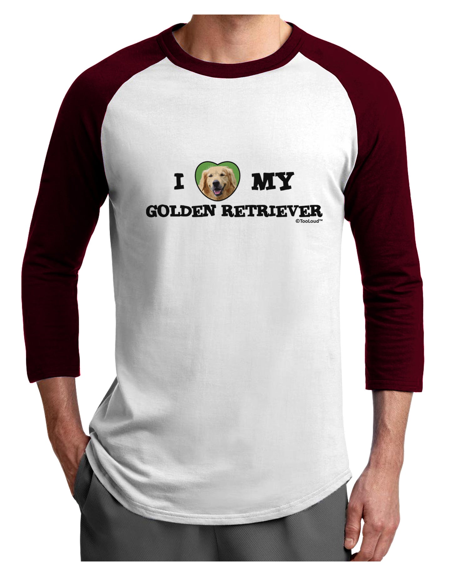 I Heart My Golden Retriever Adult Raglan Shirt-Raglan Shirt-TooLoud-White-Cardinal-X-Small-Davson Sales