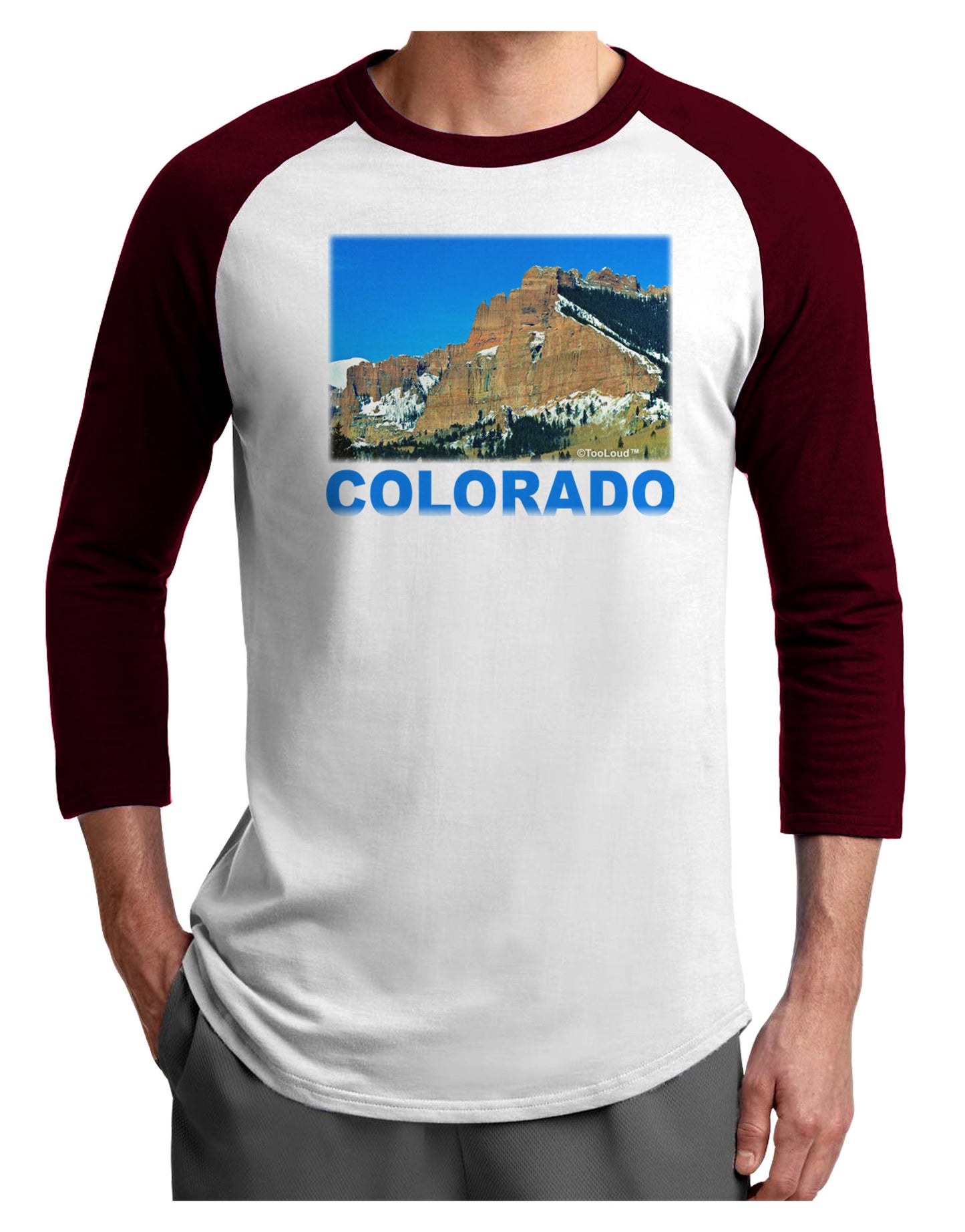 Colorado Snowy Mountains Text Adult Raglan Shirt-Raglan Shirt-TooLoud-White-Cardinal-X-Small-Davson Sales