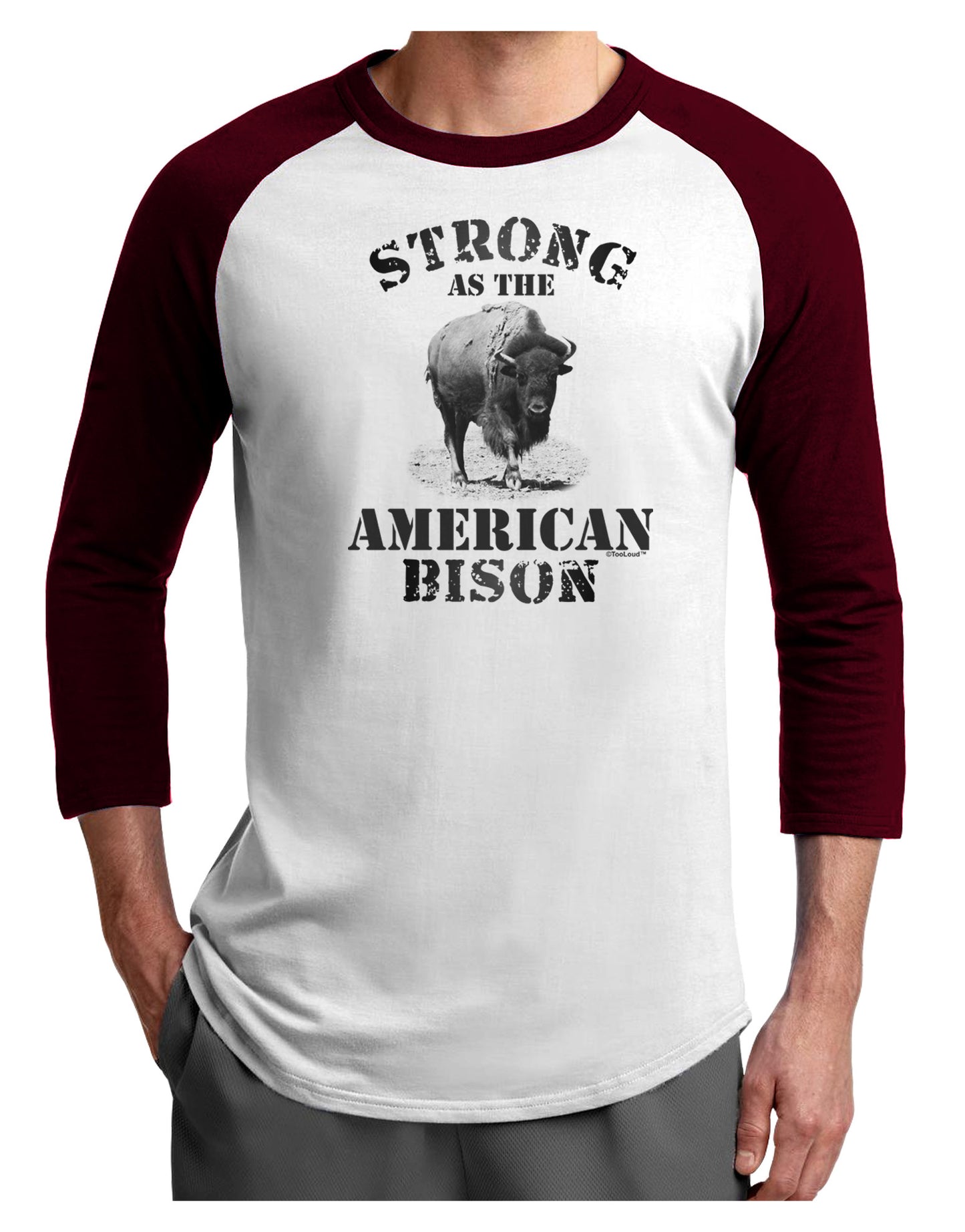 Strong Bison Text Adult Raglan Shirt-Raglan Shirt-TooLoud-White-Cardinal-X-Small-Davson Sales