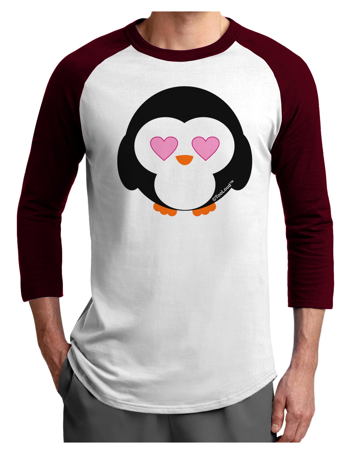 Cute Penguin - Heart Eyes Adult Raglan Shirt by TooLoud-Raglan Shirt-TooLoud-White-Cardinal-X-Small-Davson Sales