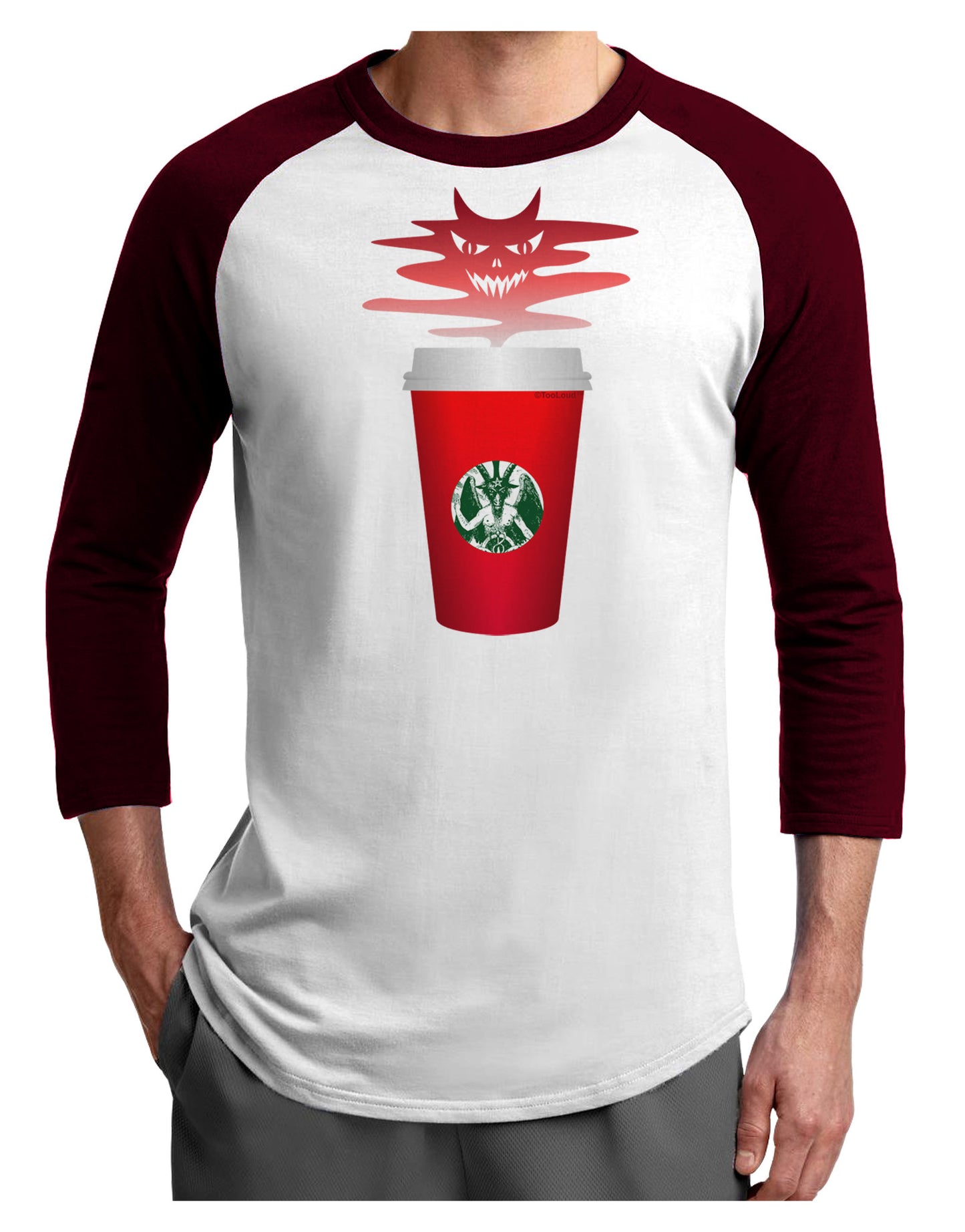 Red Cup Satan Coffee Adult Raglan Shirt by-Raglan Shirt-TooLoud-White-Cardinal-X-Small-Davson Sales