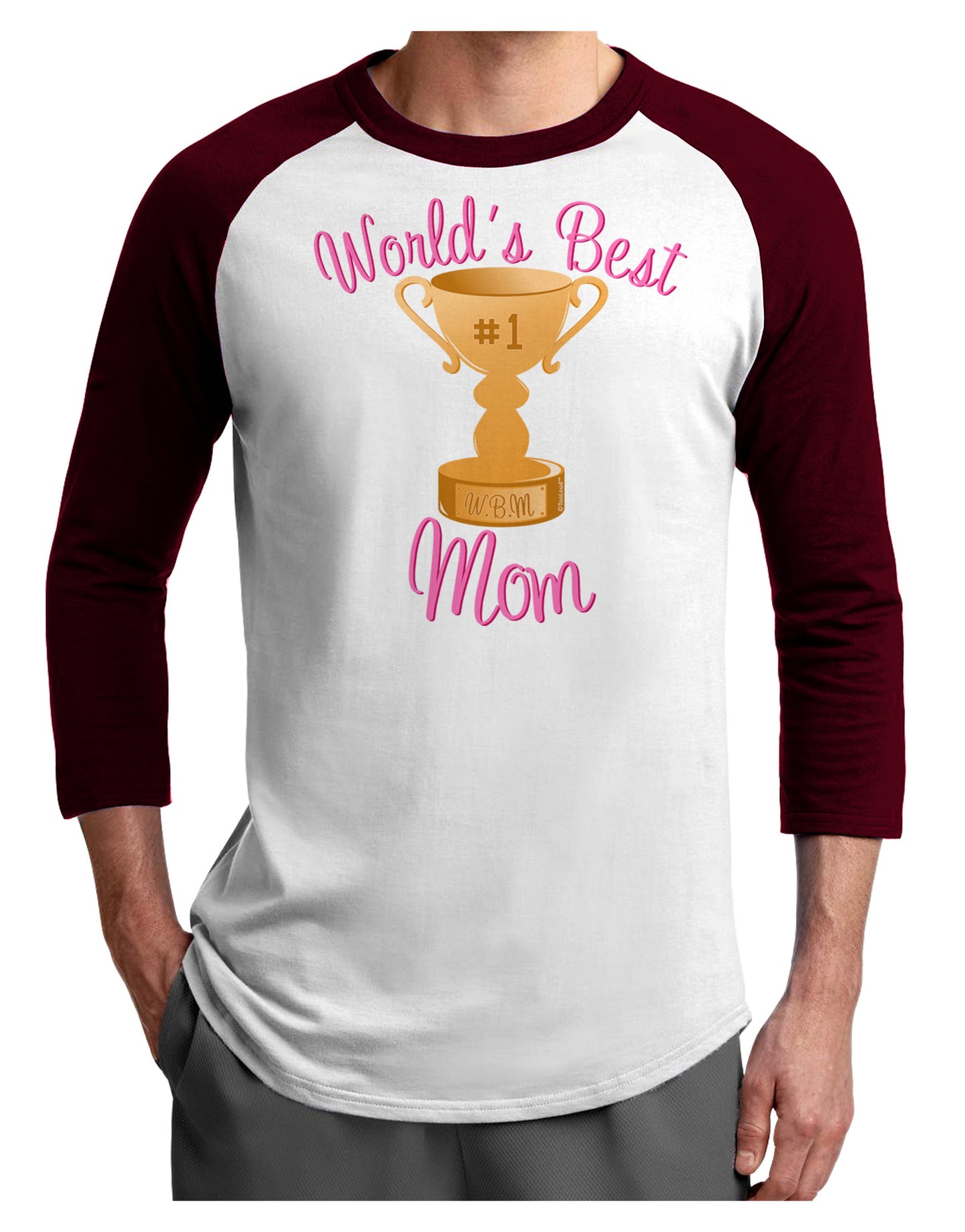 World's Best Mom - Number One Trophy Adult Raglan Shirt-Raglan Shirt-TooLoud-White-Cardinal-X-Small-Davson Sales