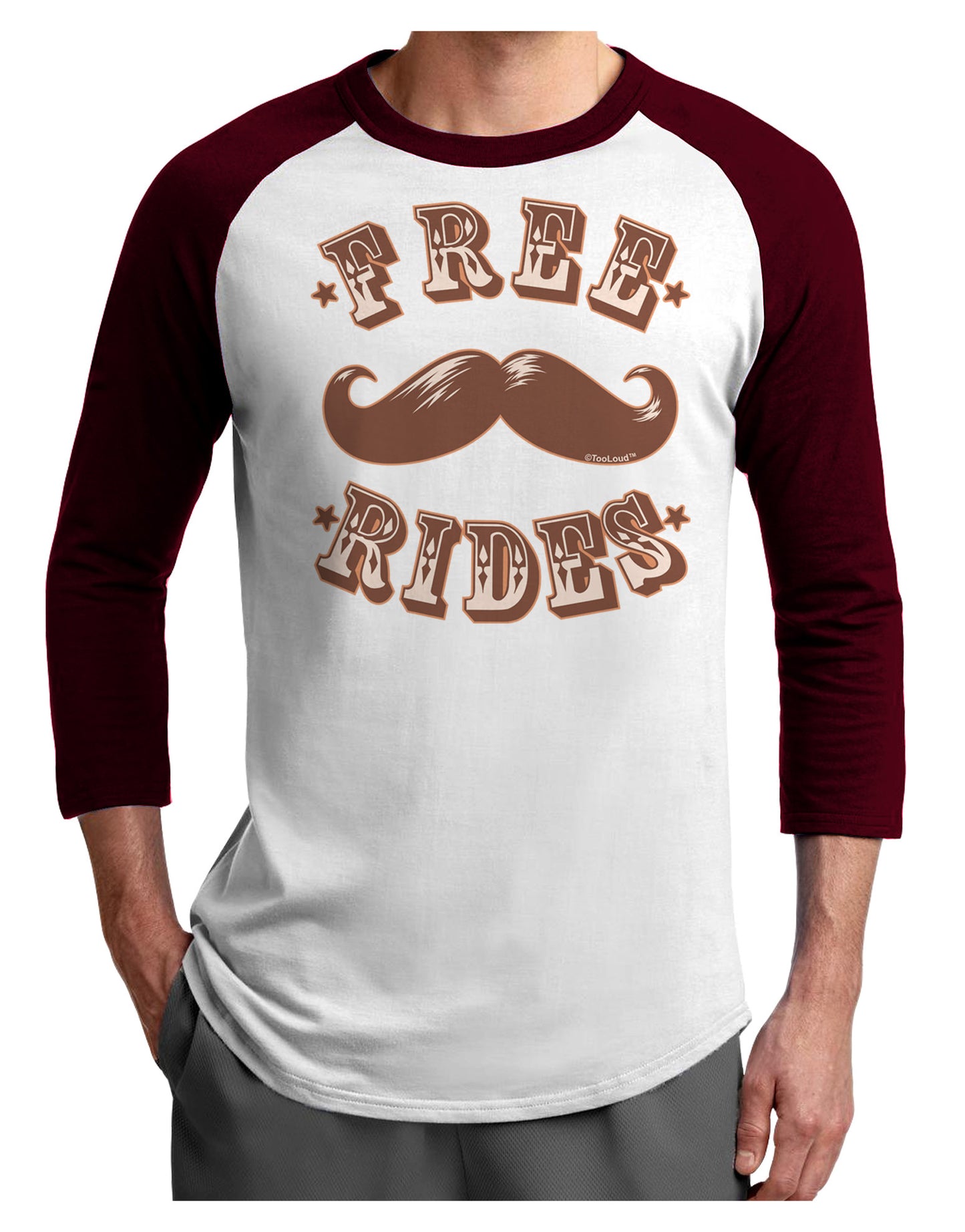 Free Mustache Rides Adult Raglan Shirt-Raglan Shirt-TooLoud-White-Cardinal-X-Small-Davson Sales