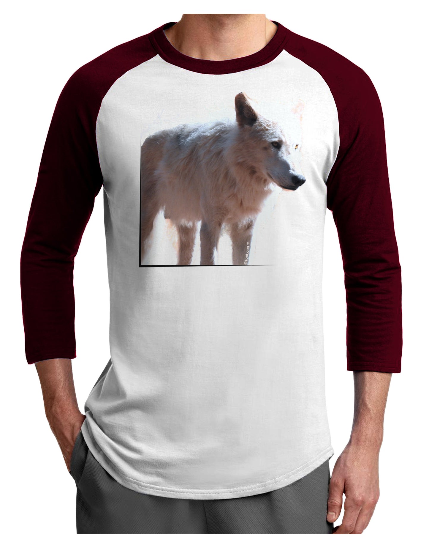Magnificent Full White Wolf Adult Raglan Shirt-Raglan Shirt-TooLoud-White-Cardinal-X-Small-Davson Sales