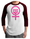 Pink Distressed Feminism Symbol Adult Raglan Shirt-TooLoud-White-Cardinal-X-Small-Davson Sales