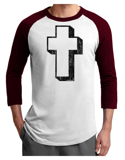 Simple Cross Design Black Distressed Adult Raglan Shirt by TooLoud-TooLoud-White-Cardinal-X-Small-Davson Sales