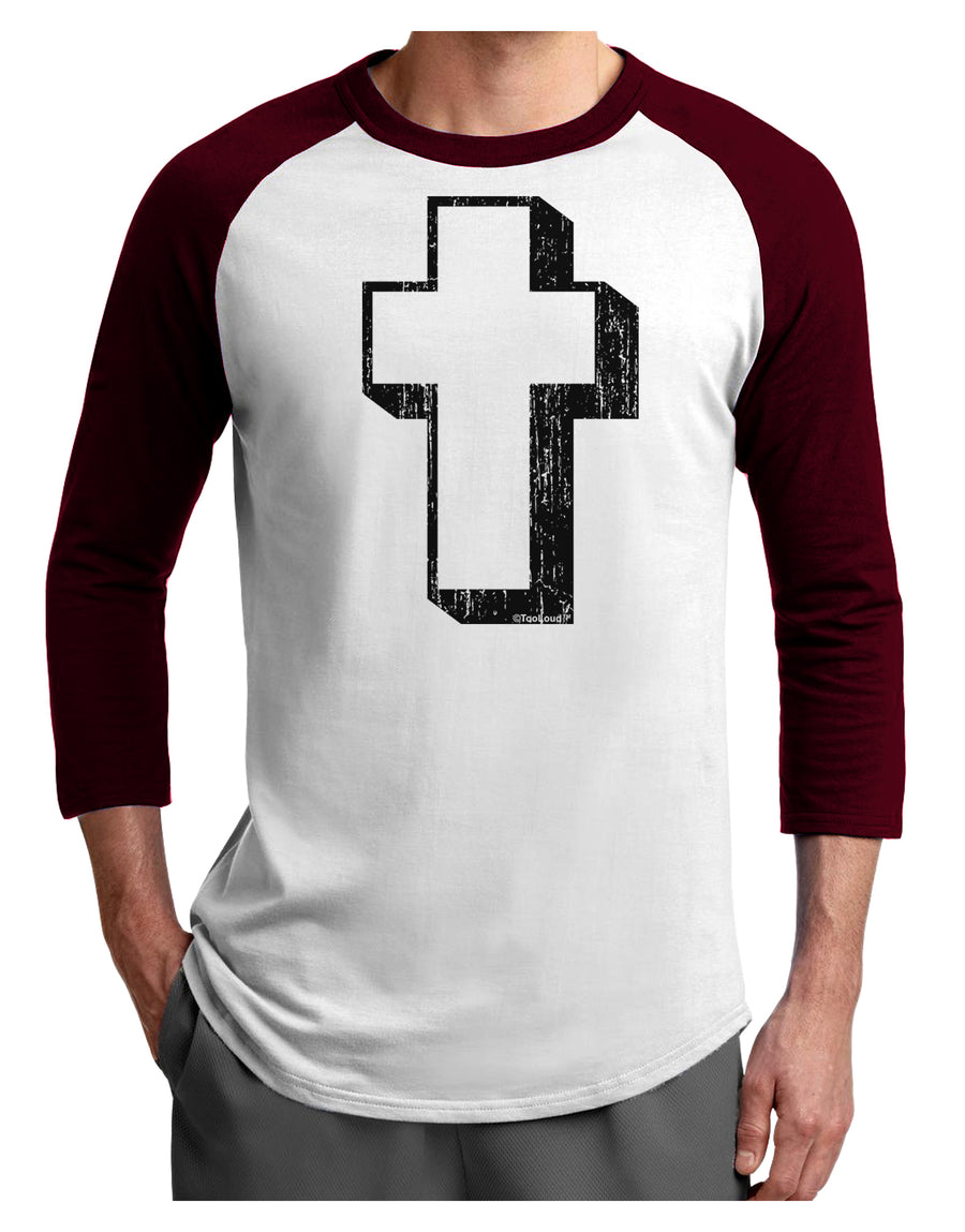 Simple Cross Design Black Distressed Adult Raglan Shirt by TooLoud-TooLoud-White-Black-X-Small-Davson Sales