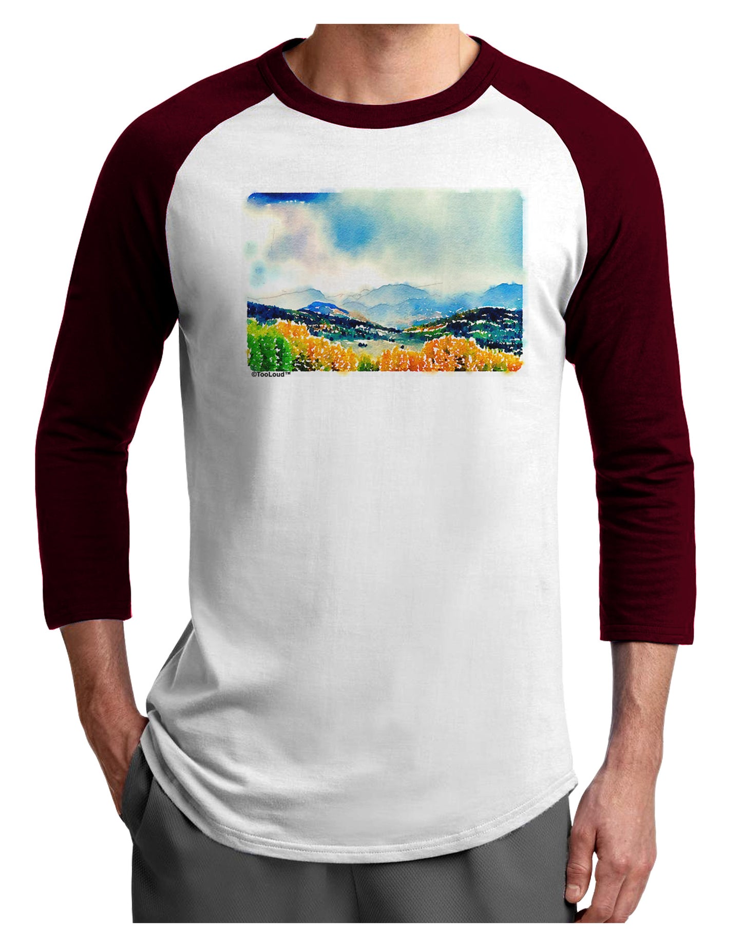 Colorado Mountain Scene Adult Raglan Shirt-TooLoud-White-Cardinal-X-Small-Davson Sales