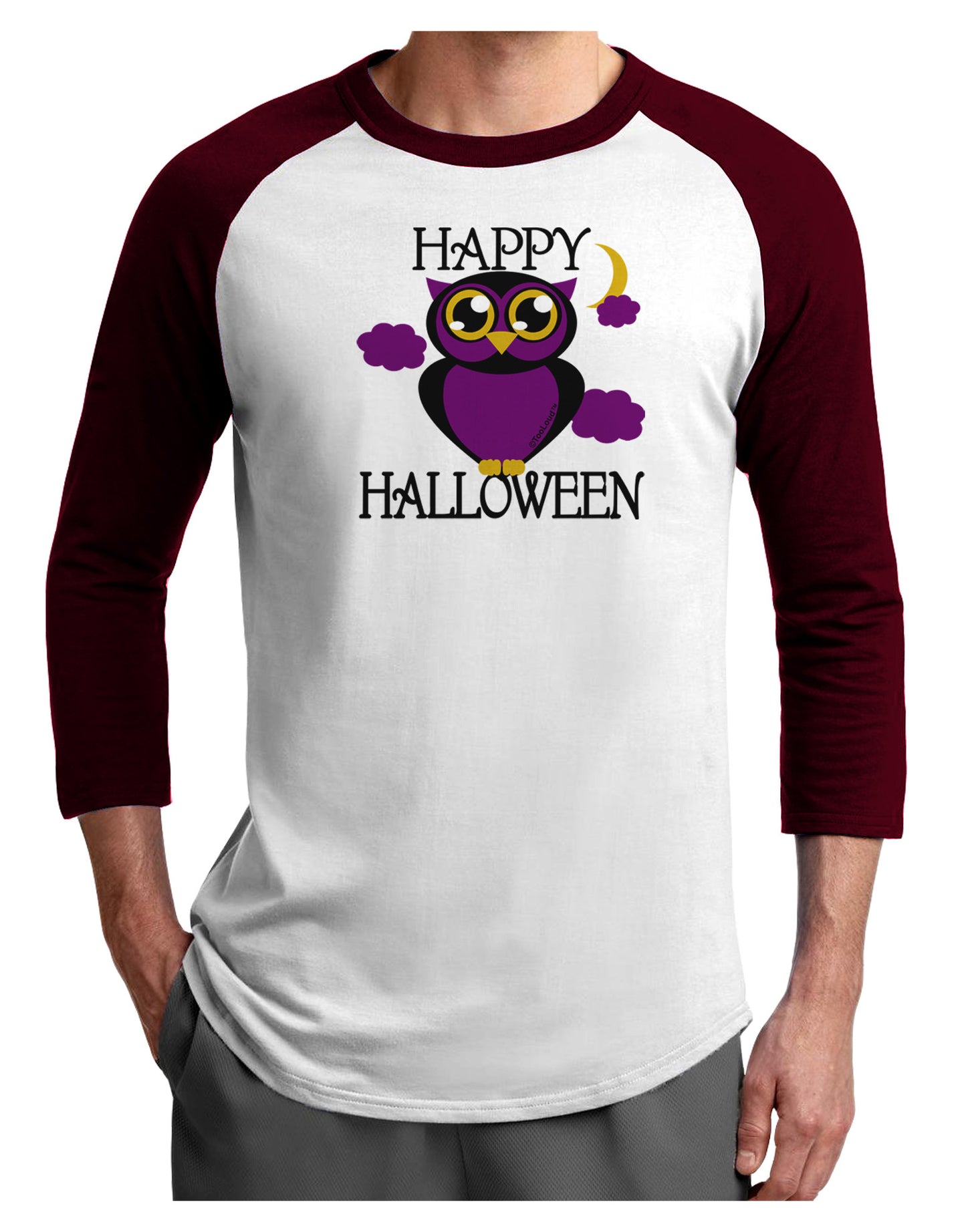 Owl Purple Text Adult Raglan Shirt-Raglan Shirt-TooLoud-White-Cardinal-X-Small-Davson Sales