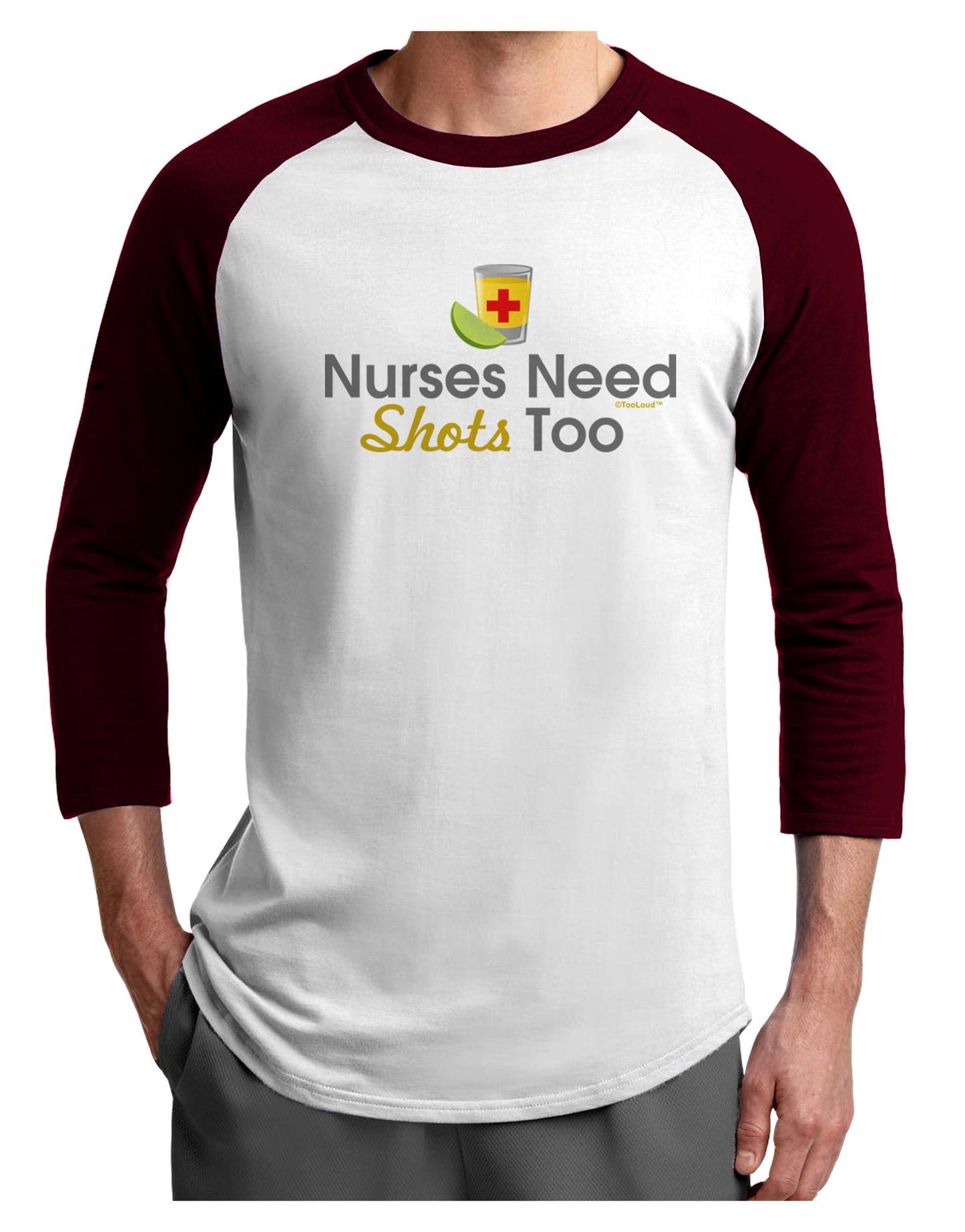 Nurses Need Shots Too Adult Raglan Shirt-Raglan Shirt-TooLoud-White-Cardinal-X-Small-Davson Sales